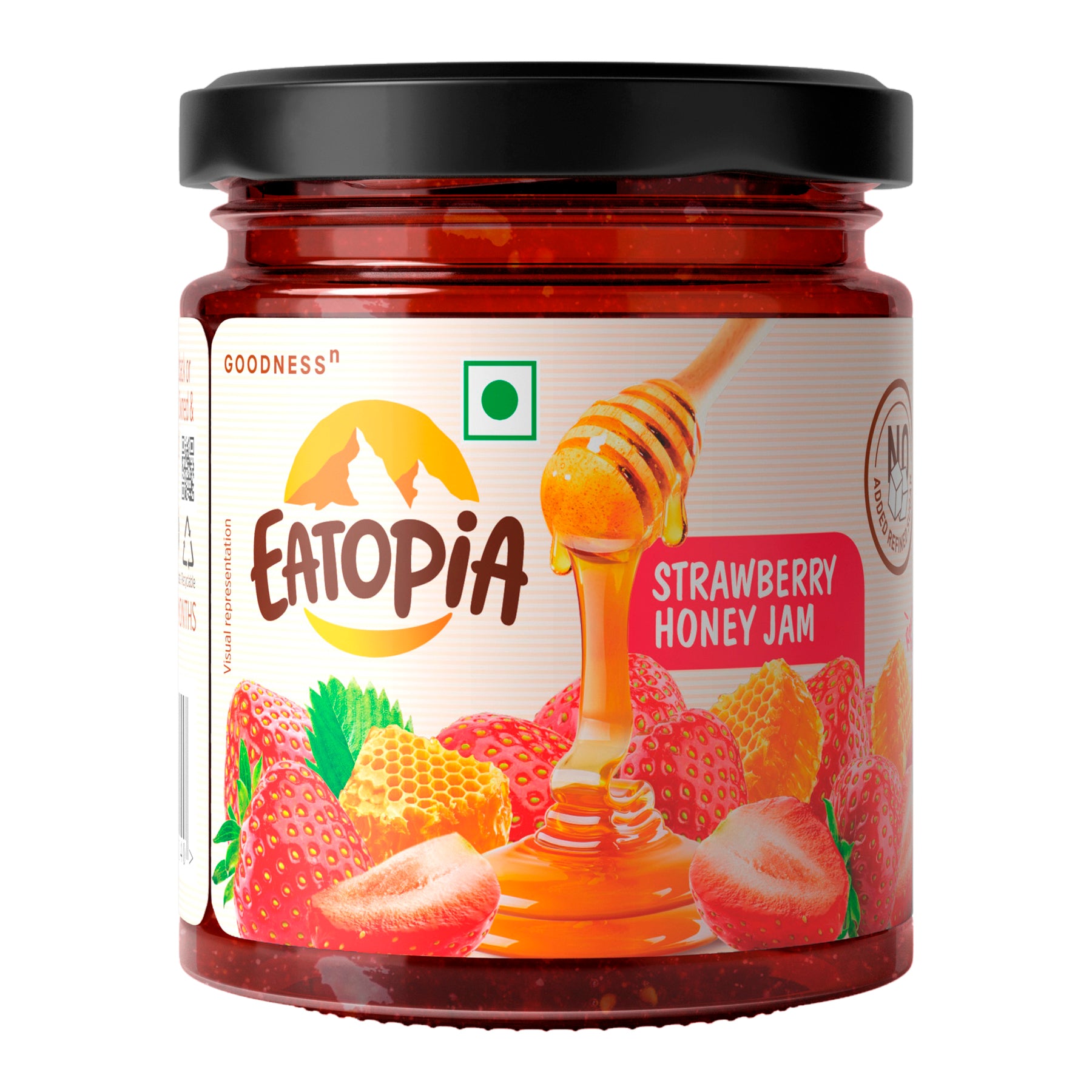 Eatopia Fruit Jam made with Pure Honey | No Refined sugar Strawberry Honey Jam-240gm