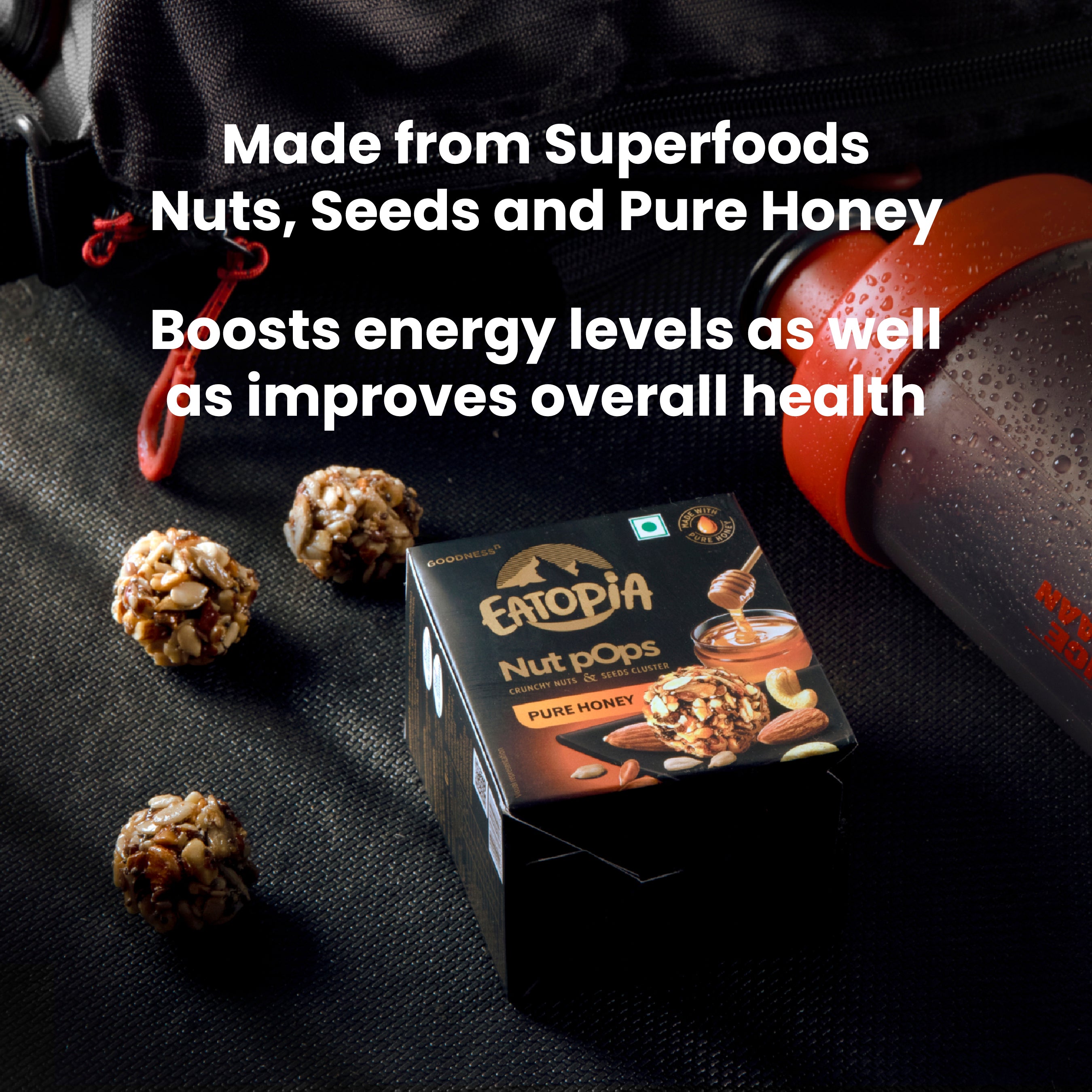 Eatopia Nut Pops Almonds, Cashewnuts, 5 Seeds Energy Balls, Pure Honey | Pack of 2 | 100gm each
