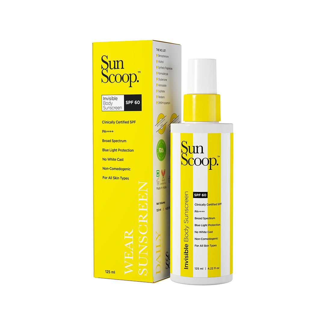 SunScoop Invisible Body Sunscreen | SPF 60 | For All Skin Types | Dewy Finish | Lightweight 125 ml