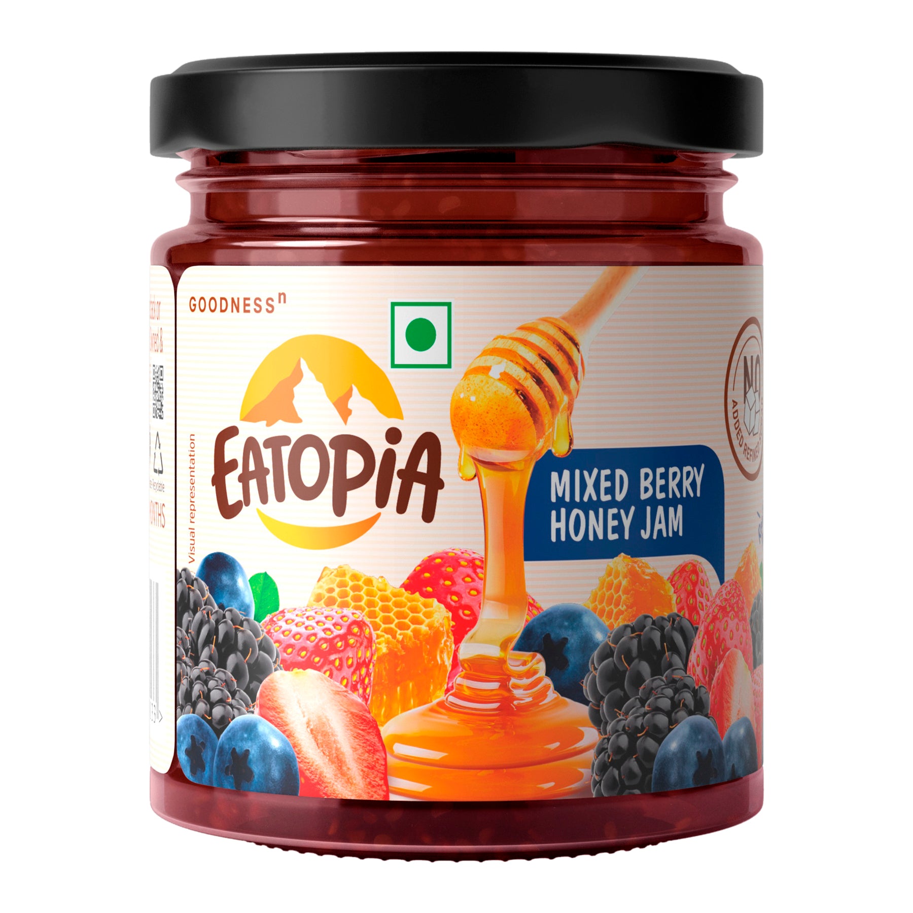 Eatopia Fruit Jam made with Pure Honey | No Refined sugar Mixed Berry Honey Jam-240gm