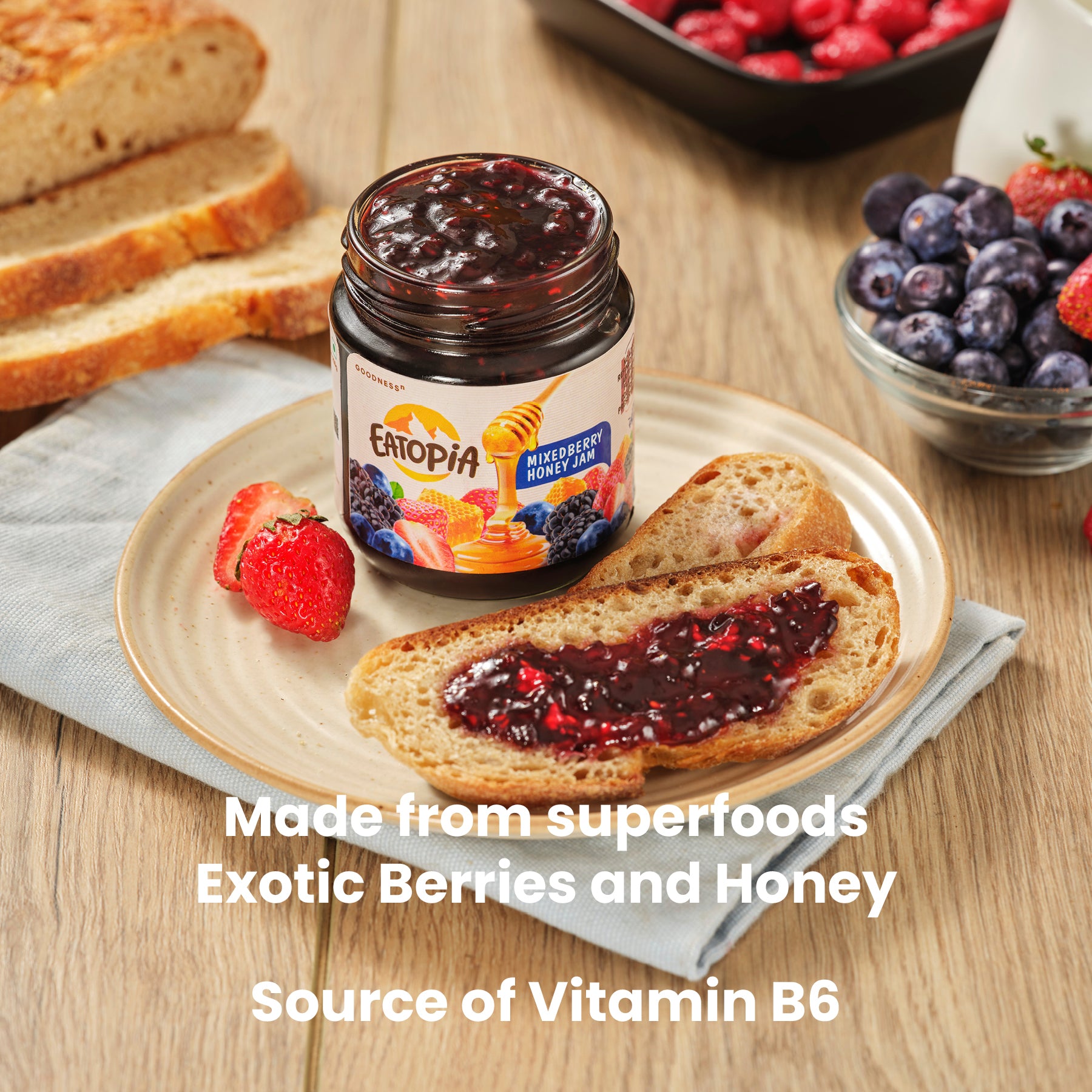 Eatopia Fruit Jam made with Pure Honey | No Refined sugar Mixed Berry Honey Jam-240gm