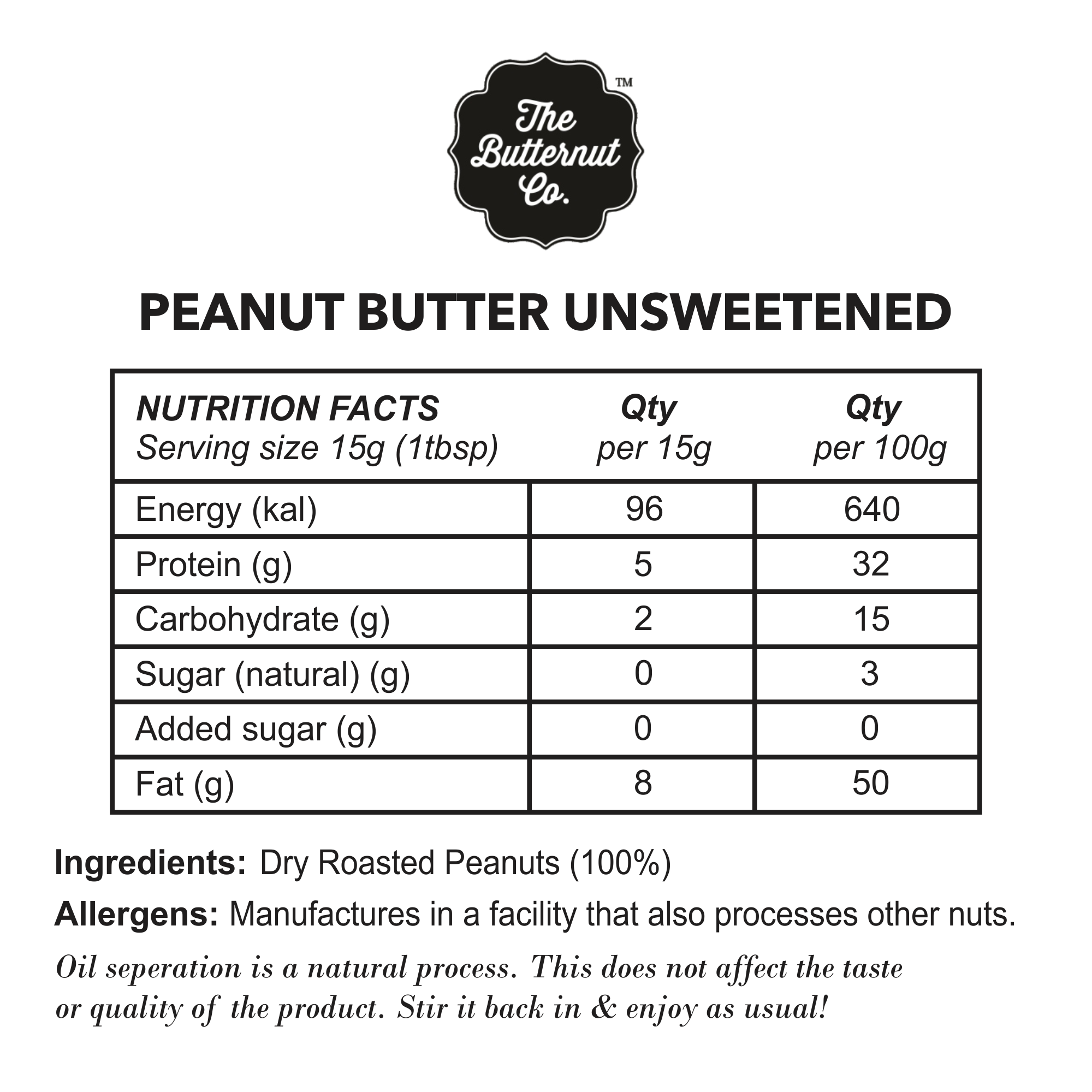 The Butternut Co. Unsweetened Peanut Butter