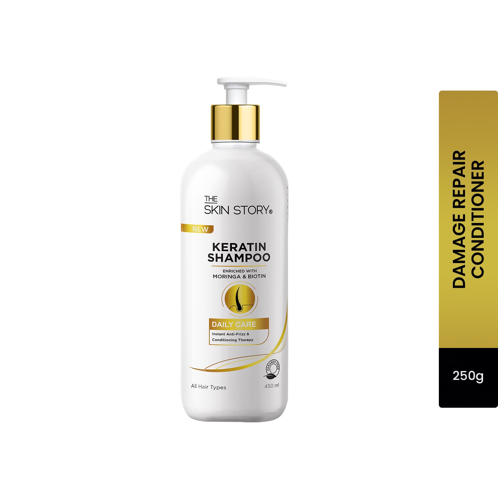 The Skin Story Keratin Shampoo For Women| Soft & Anti Frizz Hair | Split End & Damage Repair | All Hair Types| Paraben Free Shampoo | Volume Pack | 450ml