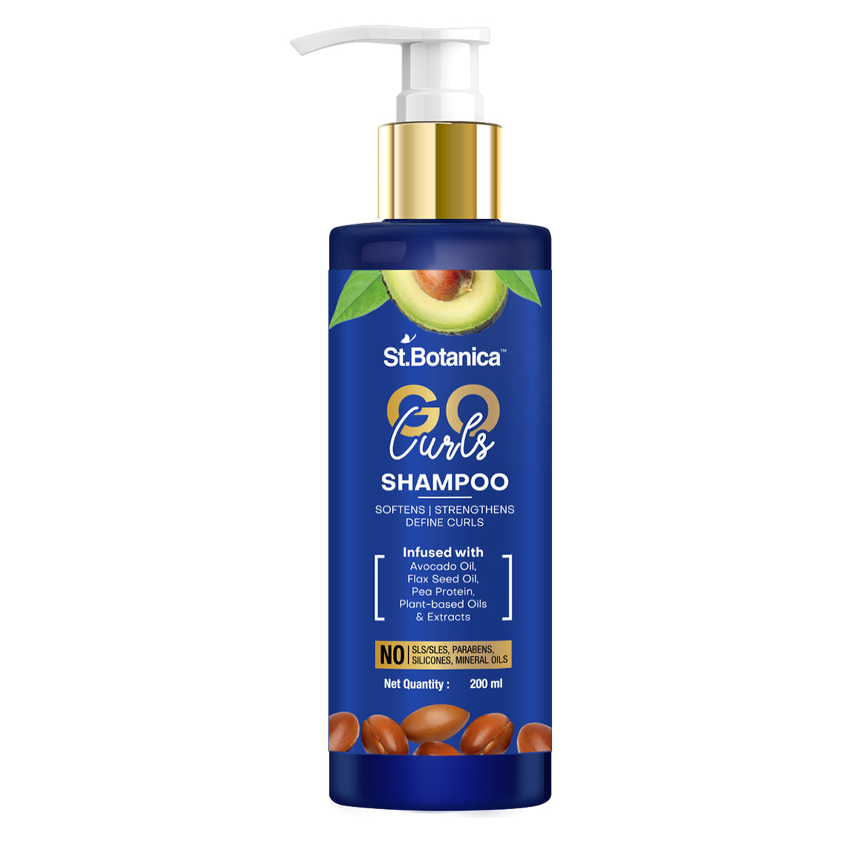 St.Botanica Go Curls Hair Shampoo - With Avocado Oil, Flaxseed Oil, Pea Protein, No Sls/ Sulphate, Paraben, Silicones, Colors, 200 ml