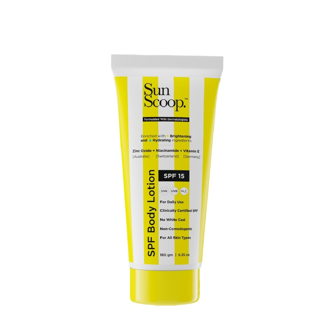 SunScoop SPF Body Lotion | SPF 15 | Enriched with Zinc Oxide + Niacinamide + Vitamin E - 180gm
