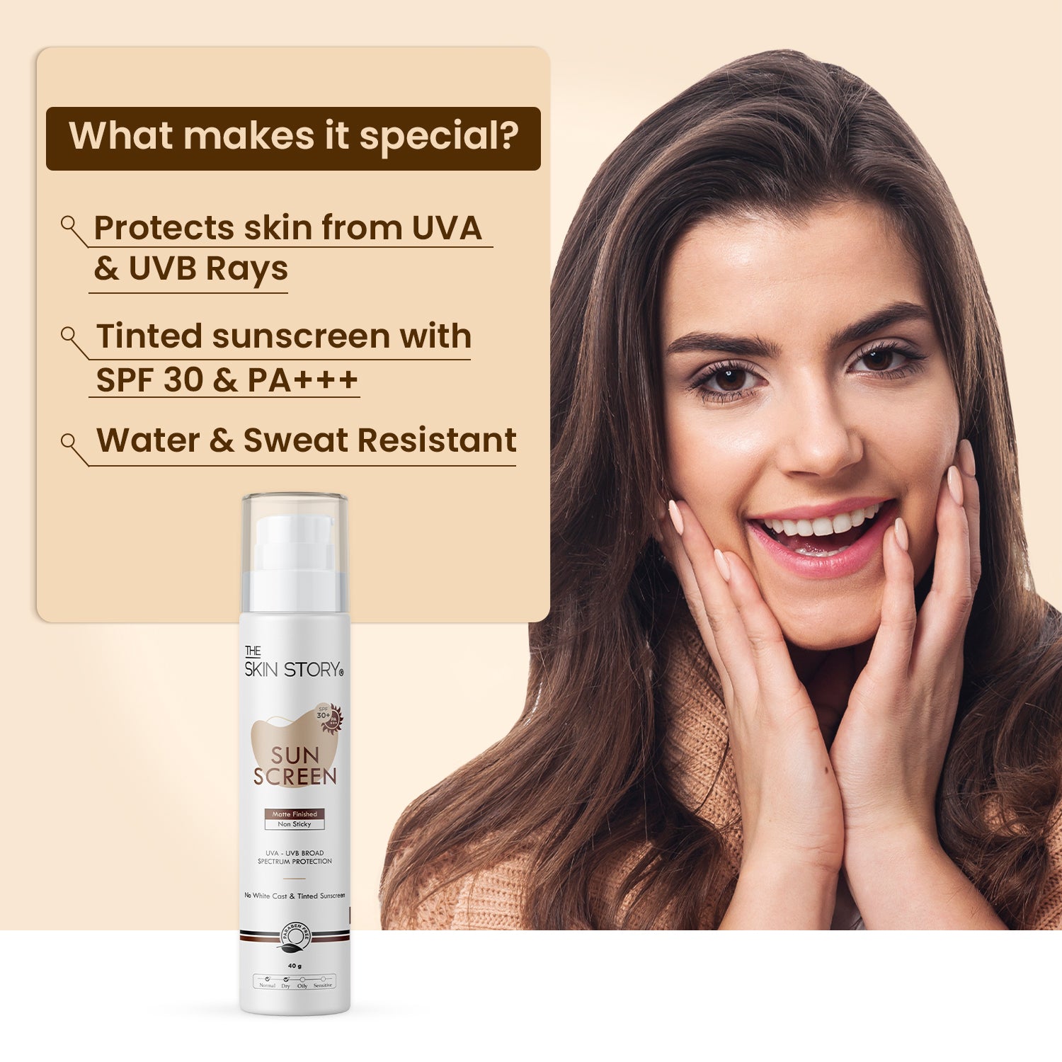The Skin Story Sunscreen SPF 30 | Broad Spectrum | UVA & UVB Protection | Light & Non Sticky Formula , 40g