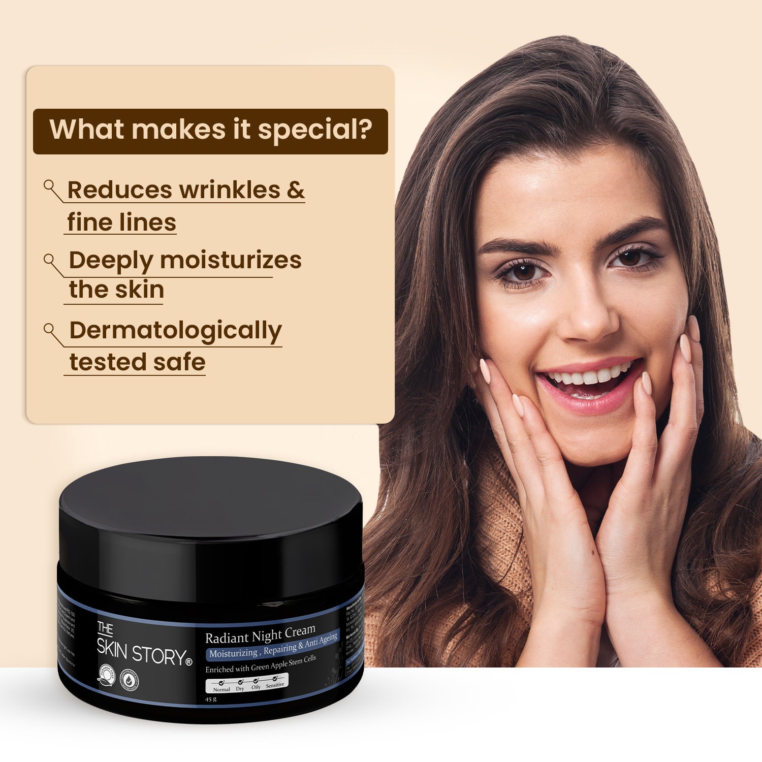 The Skin Story Anti Ageing Radiant Night Cream for Women | Night Cream for Glowing & Radiant Skin |Fights Fine Lines & Wrinkles | For Women |With Stem Cells  45g