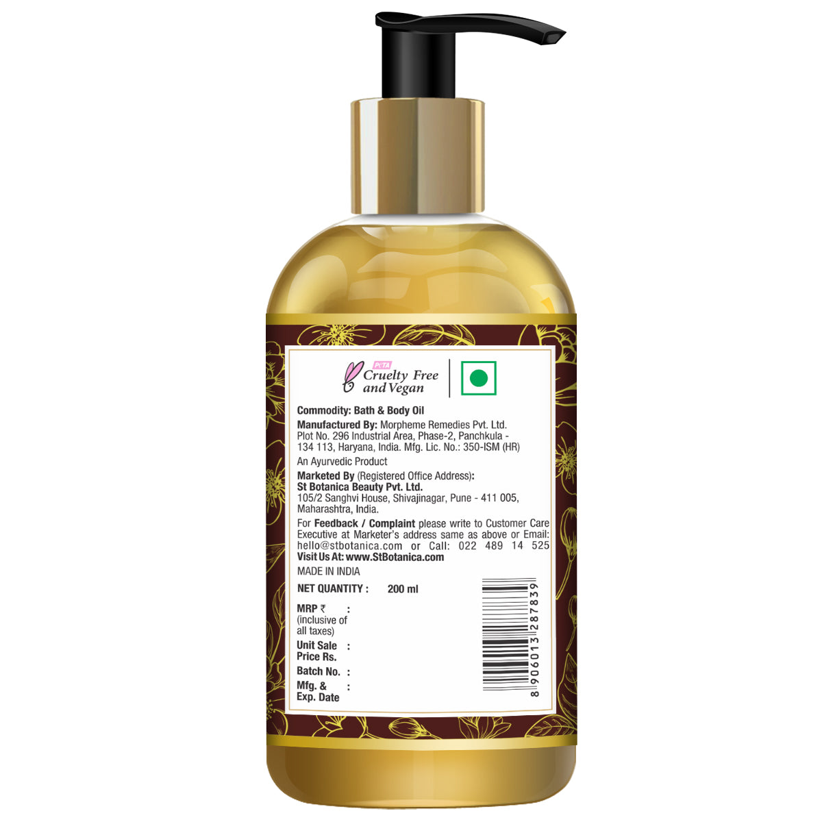 Oriental Botanics Bath & Body Oil (Jasmine & Mogra) - No Mineral Oil, 200 ml (ORBOT09)