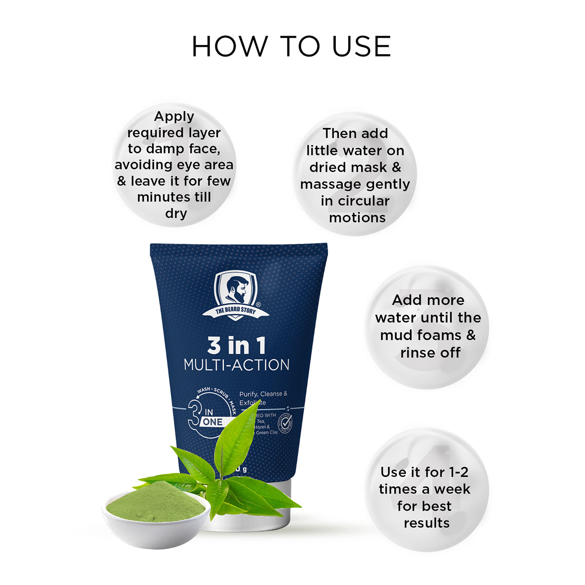 The Beard Story 3 in 1 Wash, Scrub & Mask | Enriched with Matcha Tea | Anti Pollution | 100g