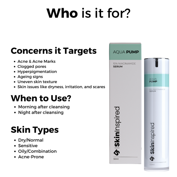 SkinInspired Aqua Pump 10% Niacinamide Face 50ml Serum for skin barrier repair, smooth texture and skin radiance