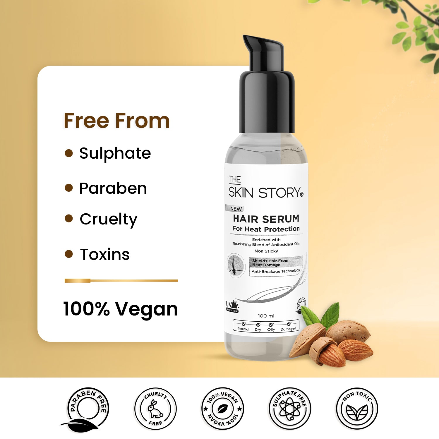 The Skin Story Heat Protection Hair Serum , Anti Hair Breakage Technology | For Protection Against Heating Tools, Non Sticky Hair Serum, 100ml