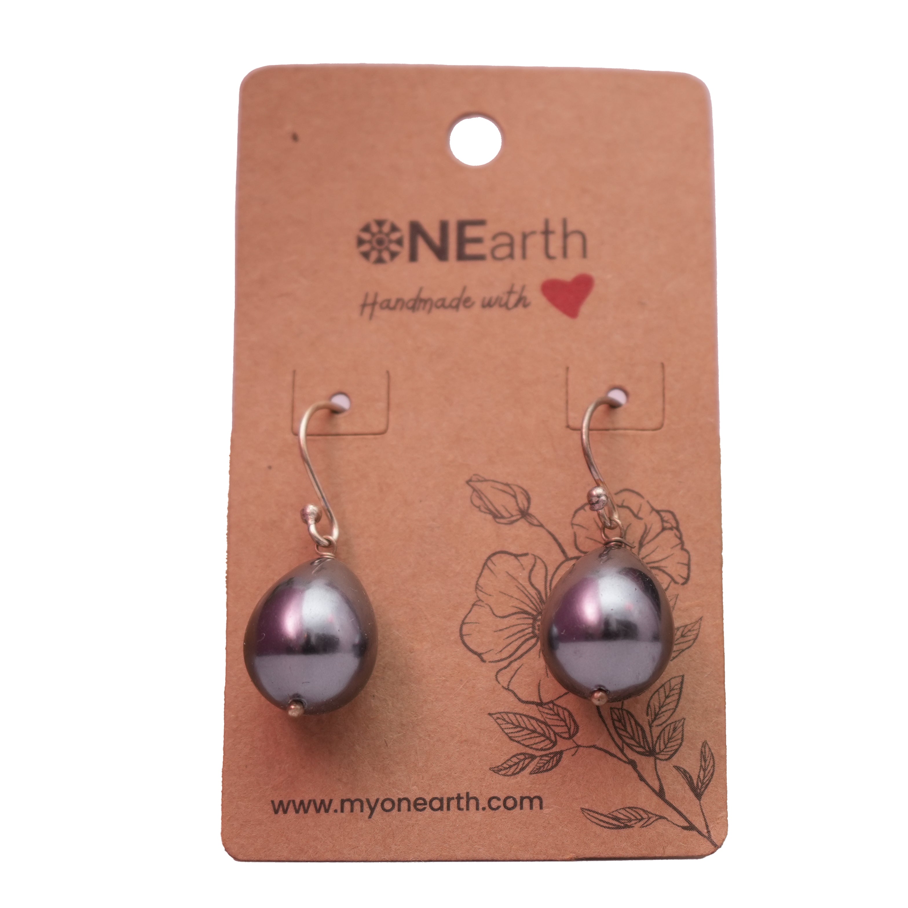ONEarth Drop Baroque Shell Pearl Earrings (Metalic with silver hook)