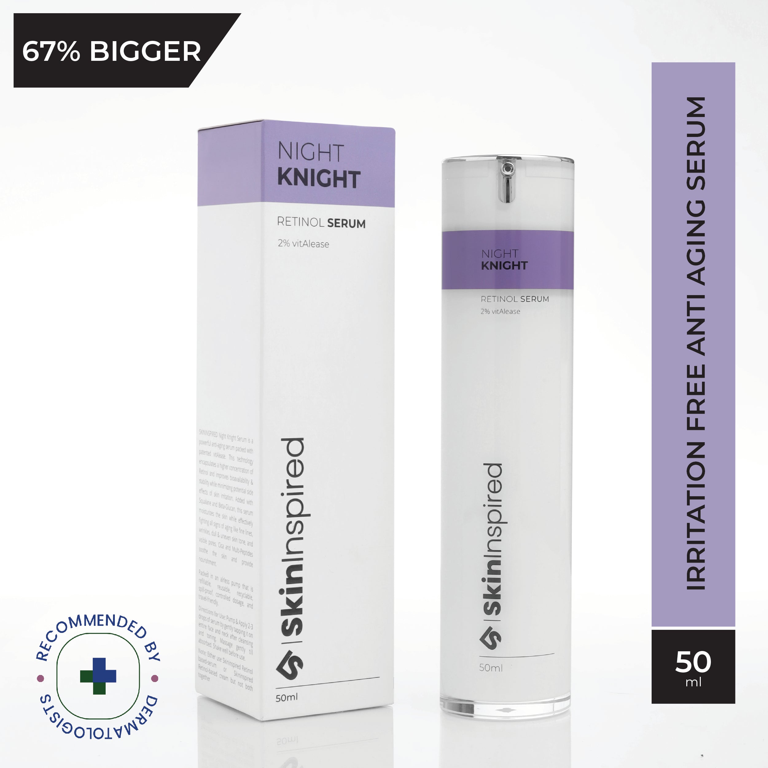 SkinInspired Night Knight Retinol (2% vitAlease) 50ml Face Serum For Anti Aging