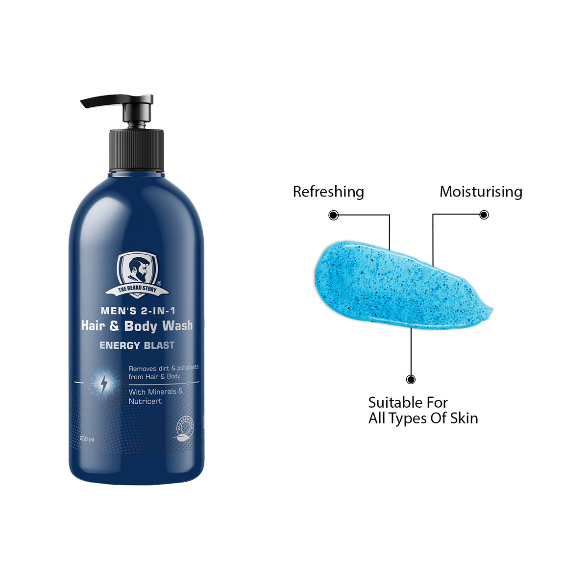 The Beard Story 2-in-1 Energy Blast, Hair & Body Wash for Men | Deep Cleansing Shower Gel | Refreshing Menthol , 250ml
