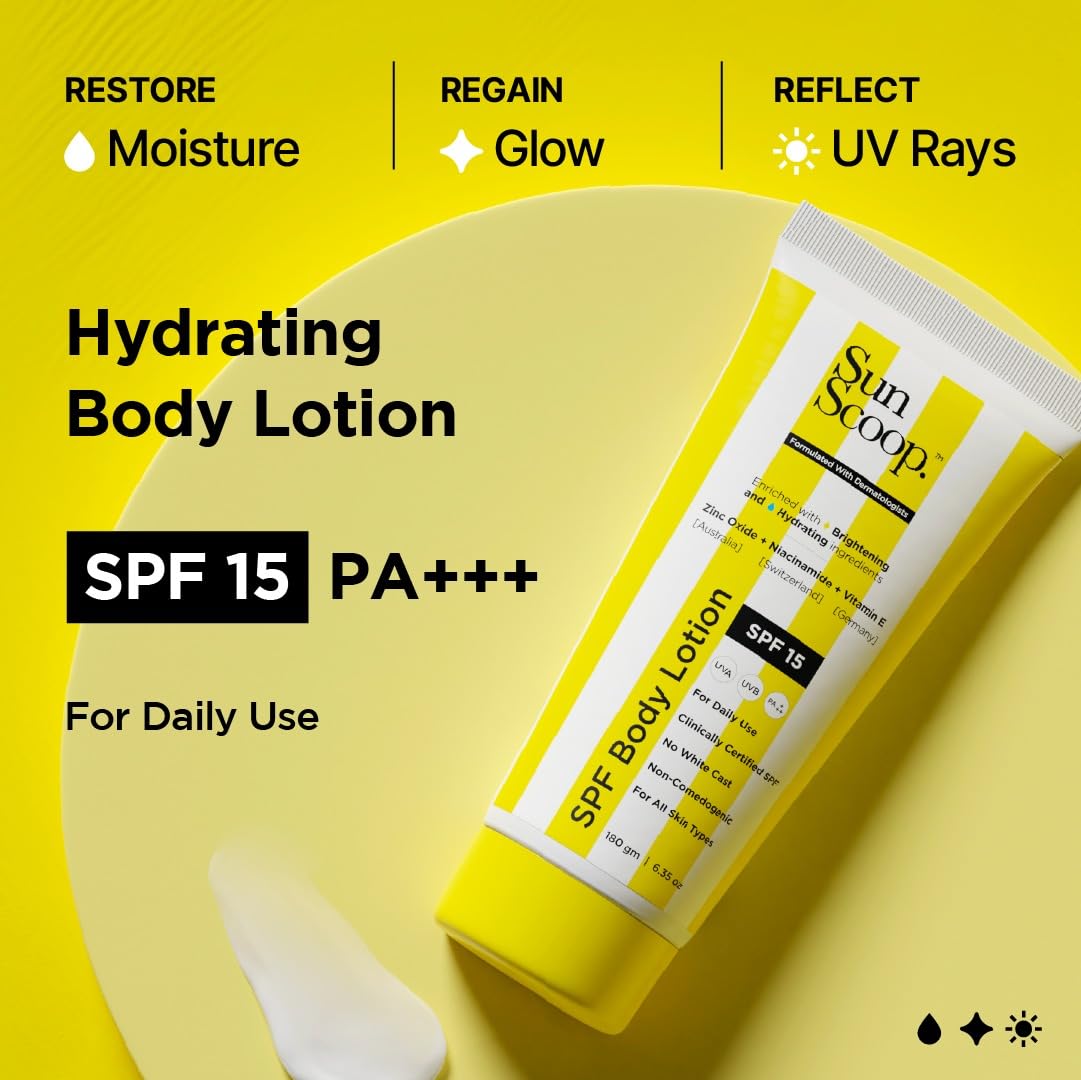 SunScoop SPF Body Lotion | SPF 15 | Enriched with Zinc Oxide + Niacinamide + Vitamin E - 180gm