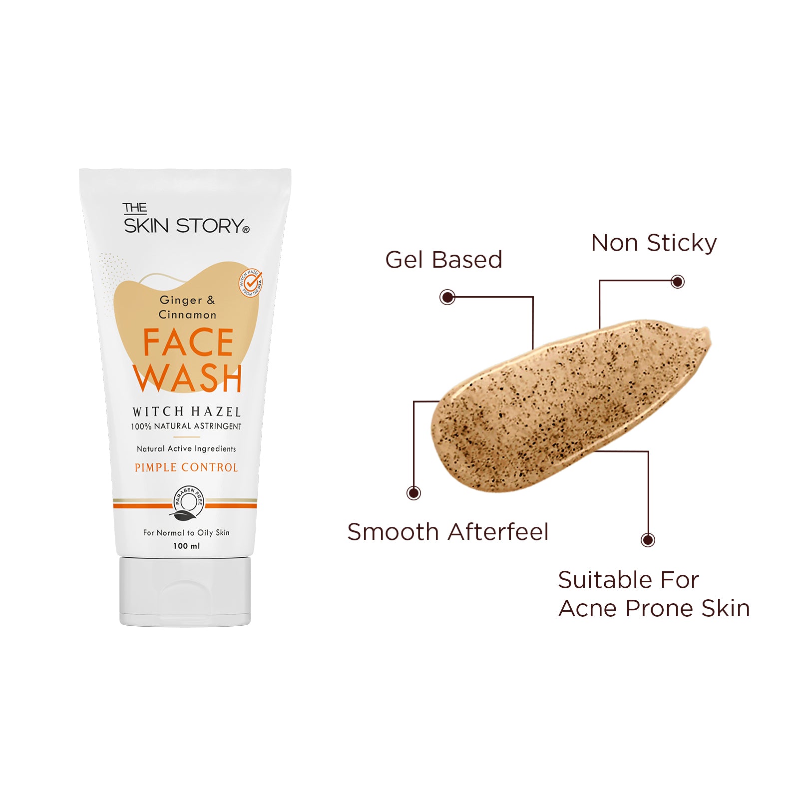 The Skin Story Pimple & Acne Control Facewash for Women | Sensitive Skin, Oily & Pimple Control Skin | Ginger, Cinnamon, Witch Hazel | 100ml