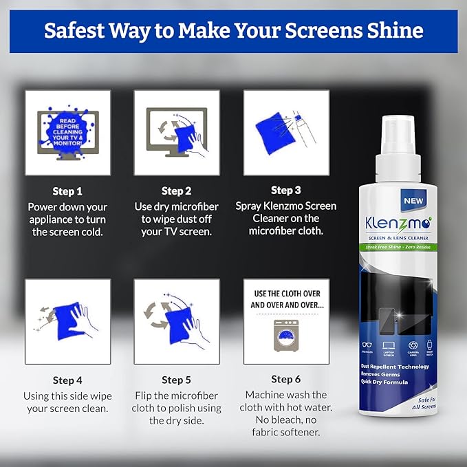 Klenzmo Screen and Lens cleaner with microfiber cloth for Computers, Mobiles, Laptops 250ml