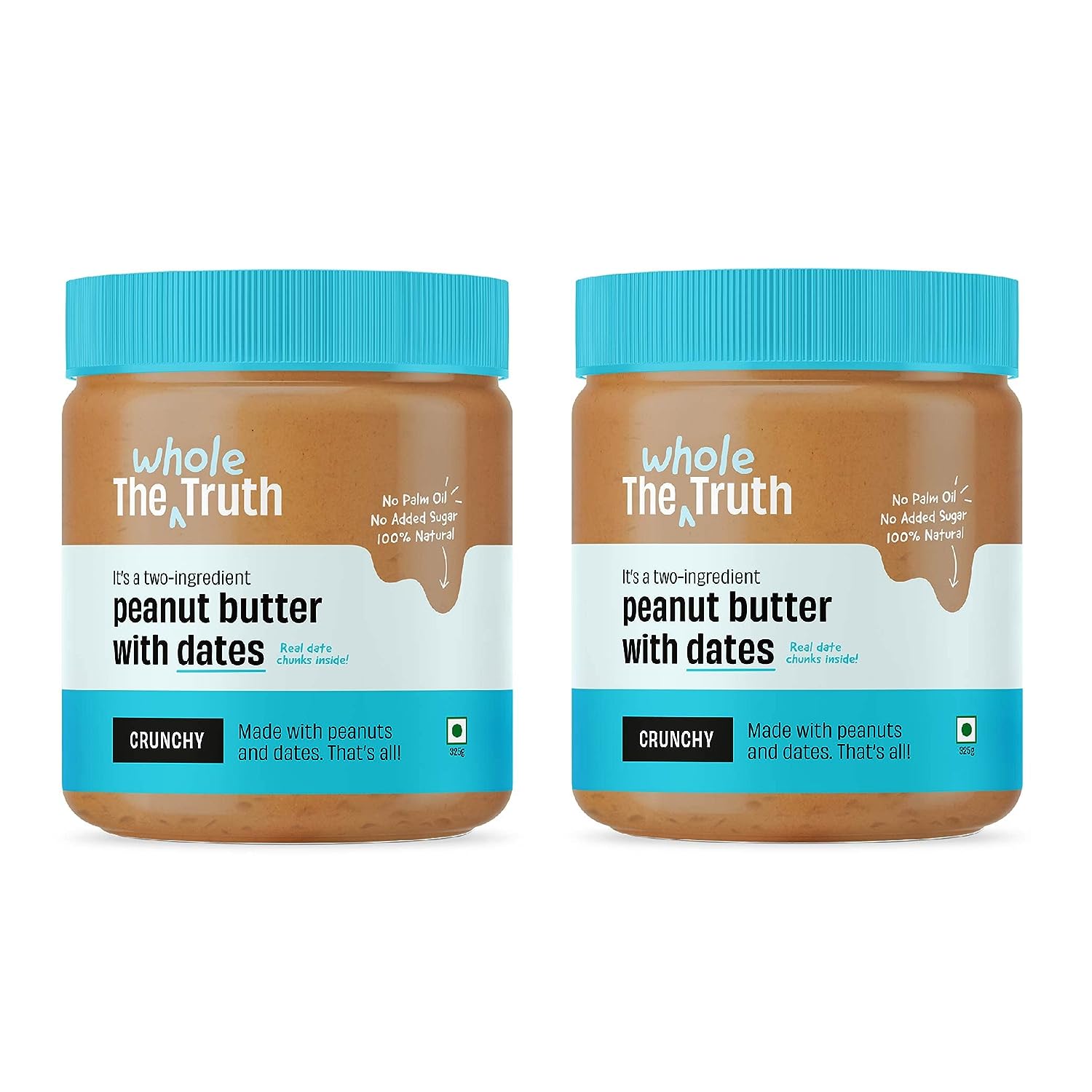 The Whole Truth - Peanut Butter with Dates | Pack of 2 | 650 g | Crunchy | No Added Sugar | No Artificial Sweeteners | Vegan | Gluten Free | No Preservatives | 100% Natural