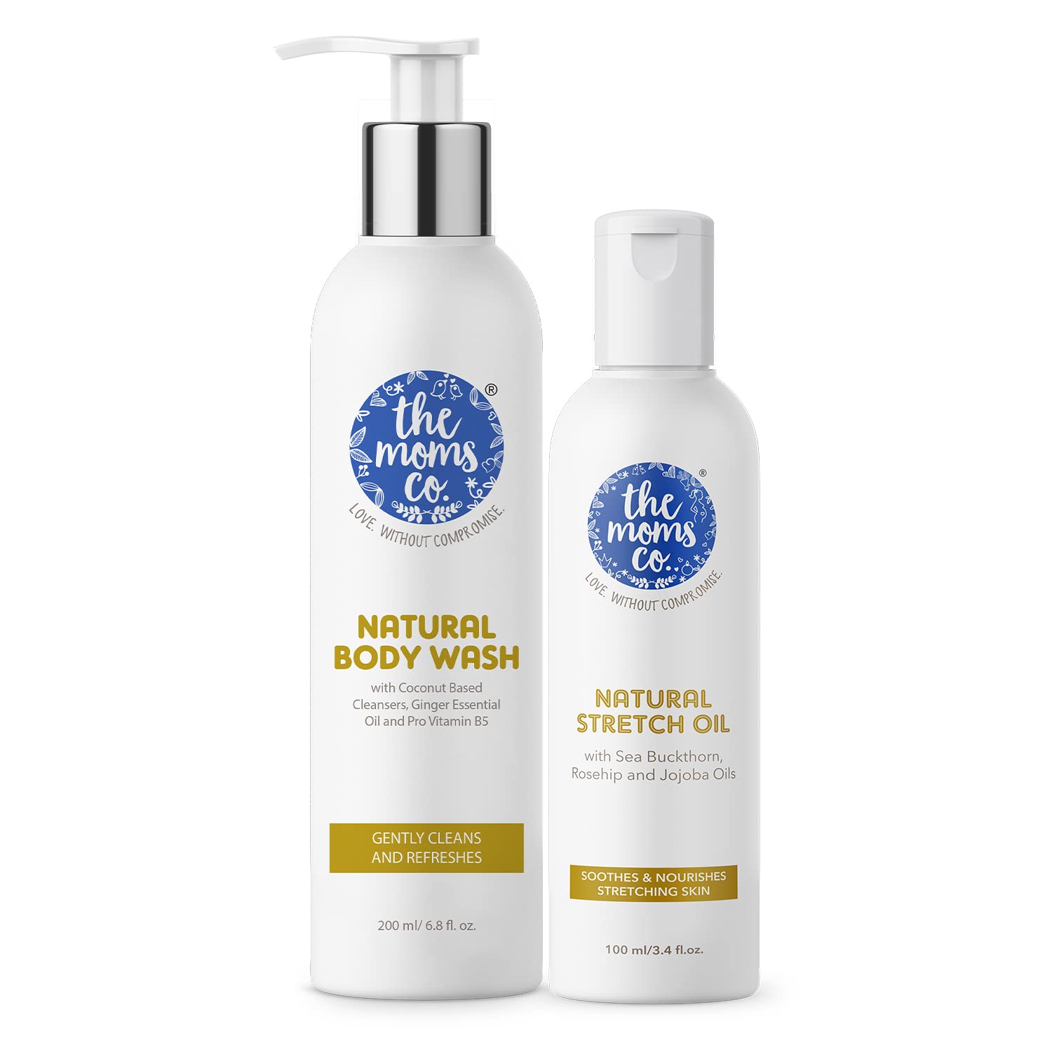 The Moms Co. Dry Skin Combo Pack with Body Wash (200ml) and Stretch Oil (100ml) For Moms and Moms To Be