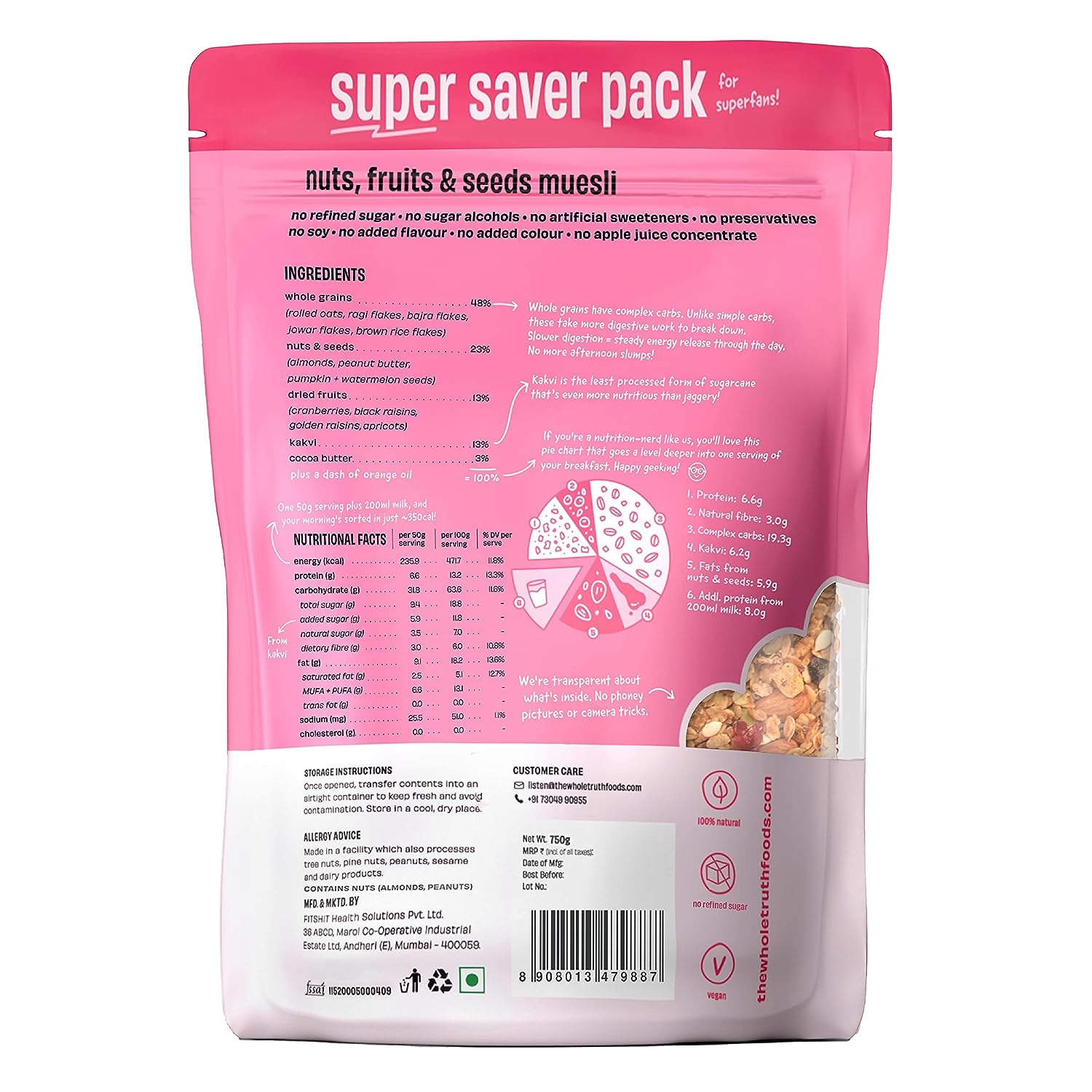 The Whole Truth - SUPERSAVER Breakfast Muesli Combo - Nuts, Fruits and Seeds - 750g - Pack of 2
