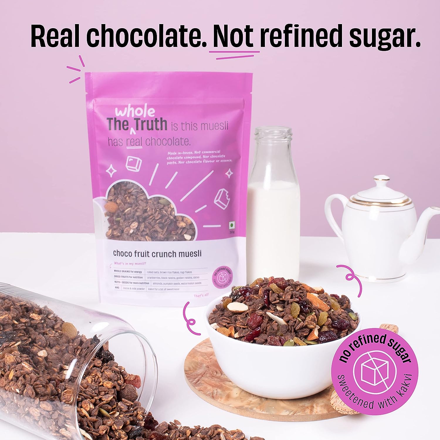 The Whole Truth - SUPERSAVER Breakfast Muesli Combo - Choco Fruit Crunch - 750g - Pack of 2 - Made with Real Chocolate - No artificial flavours - No preservatives