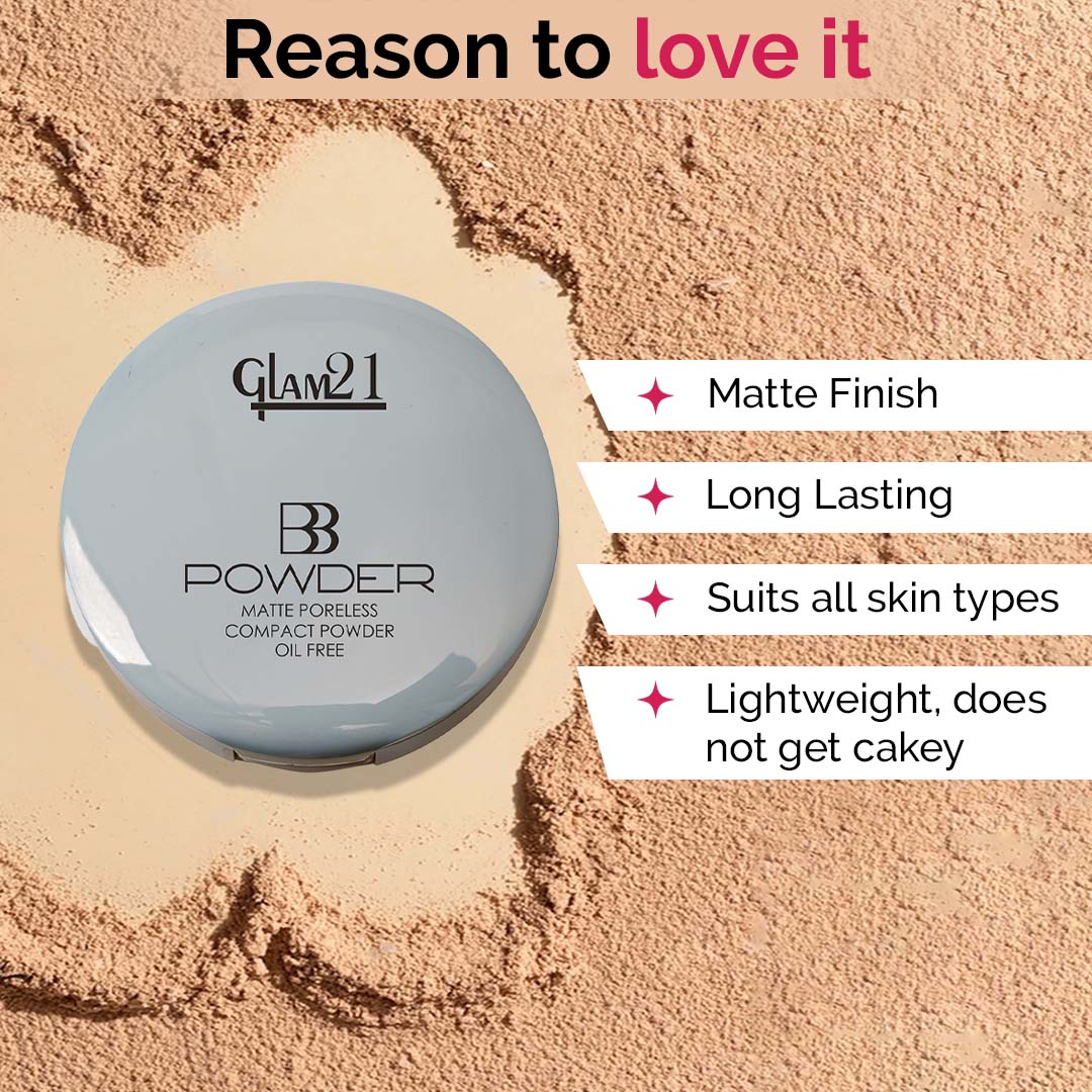 Glam21 BB Powder Instant Weightless Matte Finish | Longlasting Peerless Soft Skin 2in1 Compact (Honey, 20 g)
