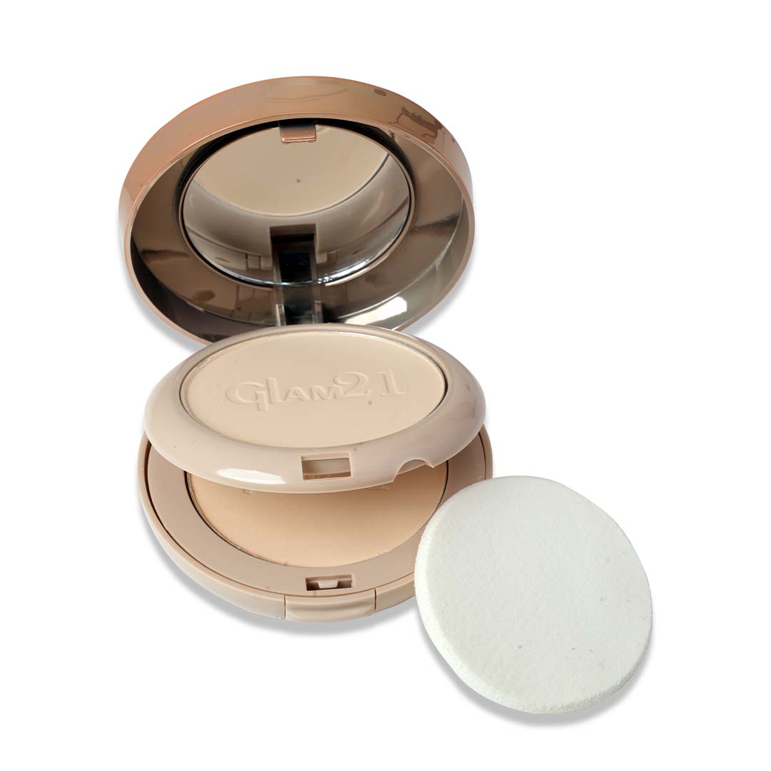 Glam21 High Definition Compact Powder| Smooth Satin Texture upto 8hrs| Mate Finish 2in1 Compact (Almond Honey, 20 g)