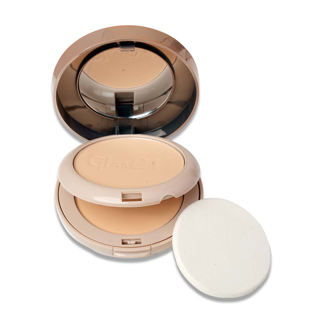 Glam21 High Definition Compact Powder| Smooth Satin Texture upto 8hrs| Mate Finish 2in1 Compact (Beige, 20 g)