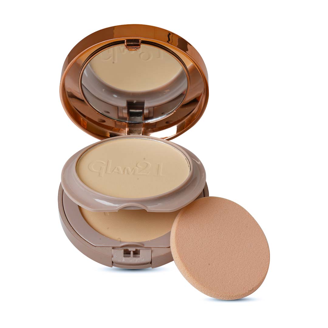 Glam21 Duo Finish Bright Skin Powder for Longlasting Smooth Satin Texture Matte Finish Compact (Light Linen, 24 g)