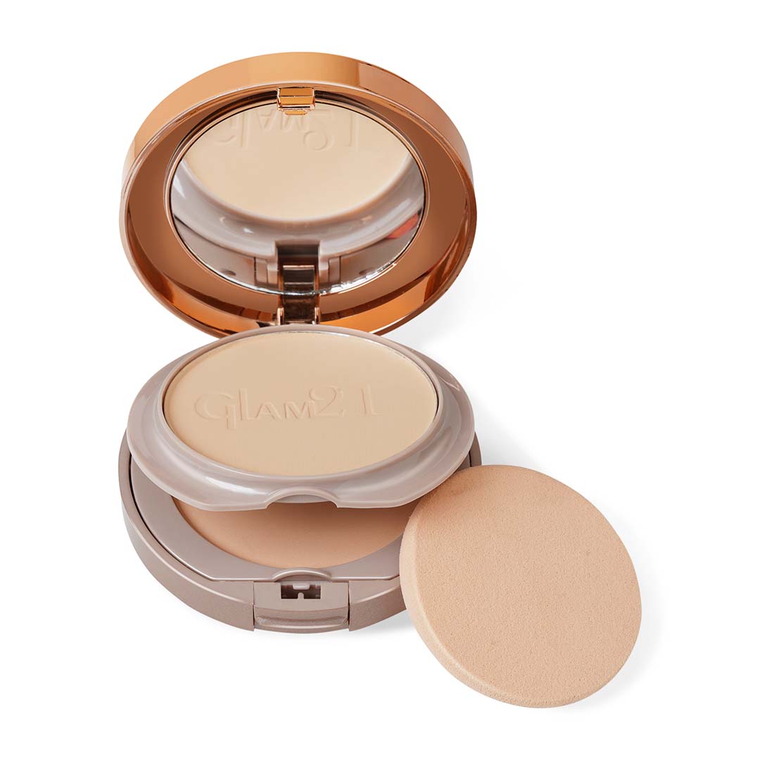 Glam21 Duo Finish Bright Skin Powder for Longlasting Smooth Satin Texture Matte Finish Compact (Natural Beige, 24 g)