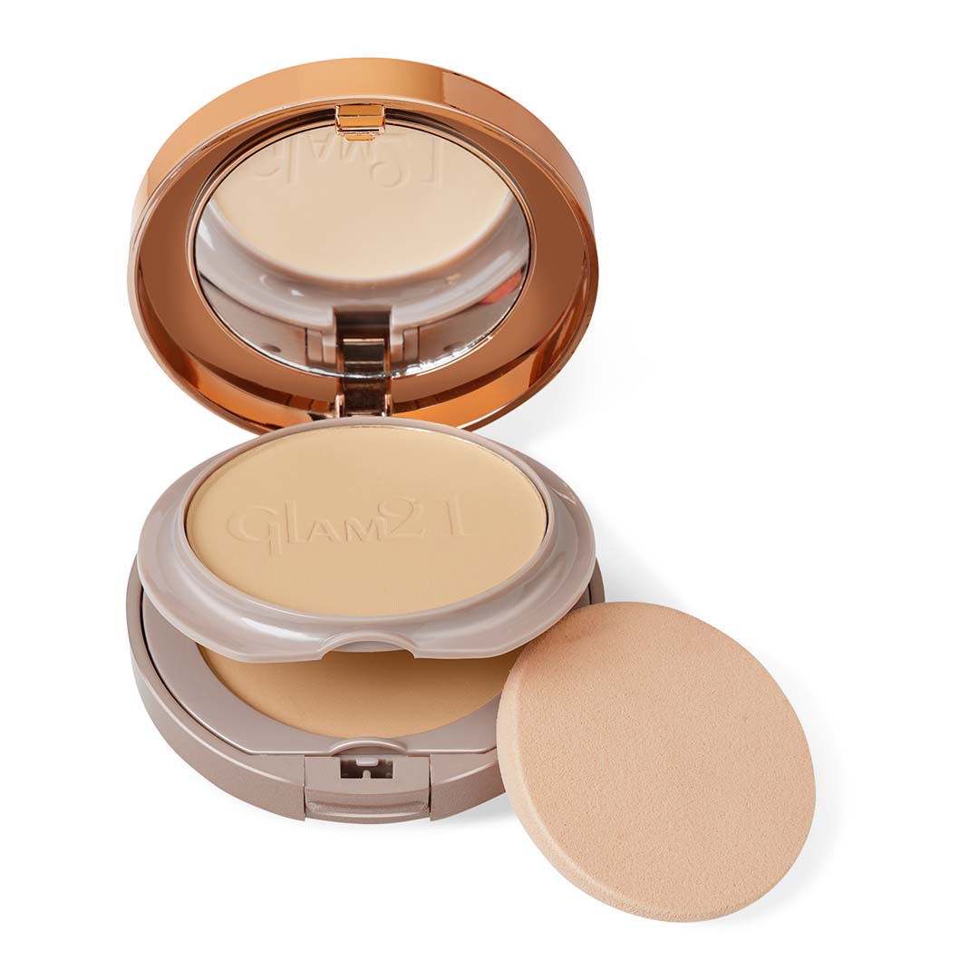 Glam21 Duo Finish Bright Skin Powder for Longlasting Smooth Satin Texture Matte Finish Compact (Honey, 24 g)