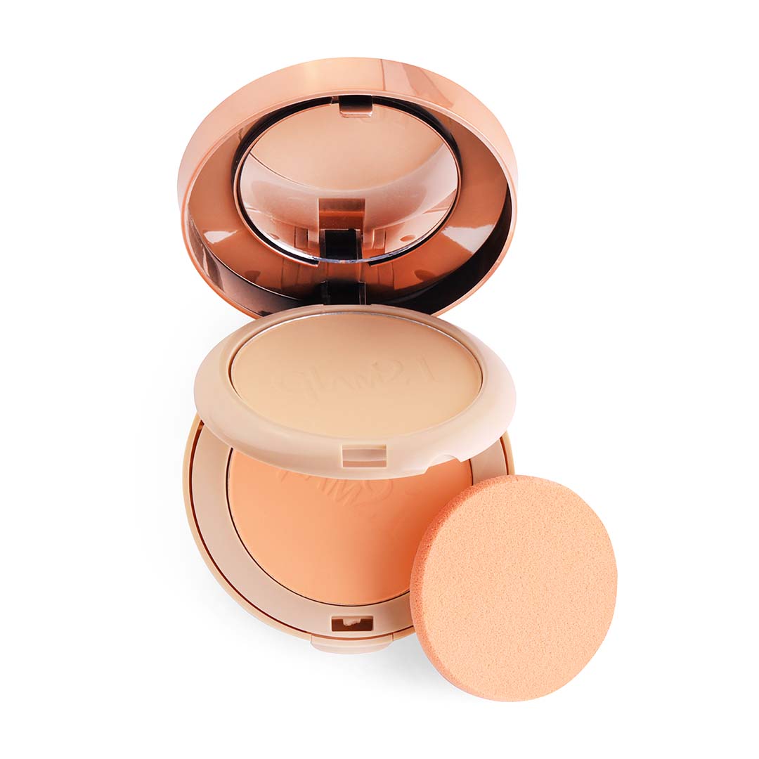 Glam21 Duo Finish Bright Skin Powder for Longlasting Smooth Satin Texture Matte Finish Compact (Matte Sand, 24 g)