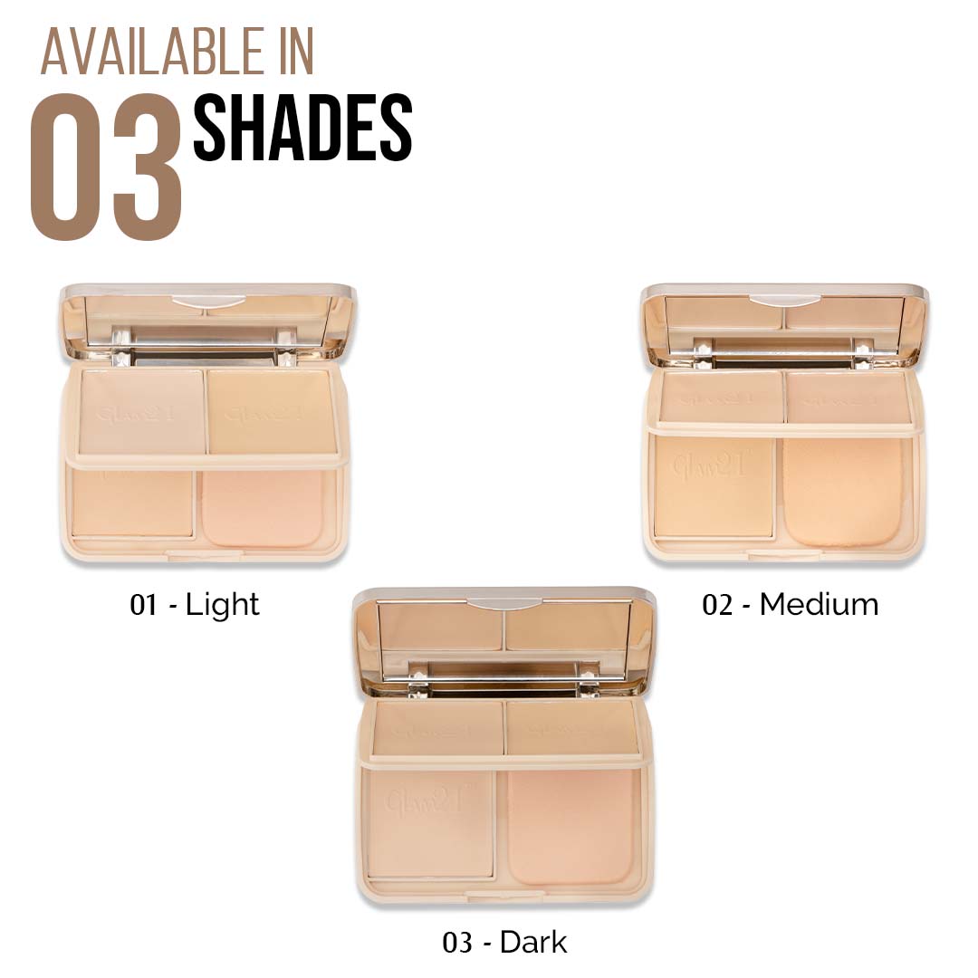 Glam21 3-in-1 Powder Cake Oil Control Compact Longlasting Soft Matte & Oil Free Formula Compact (Light, 27 g)