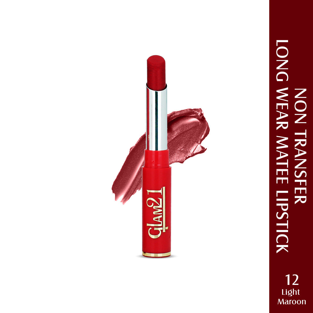 Glam21 Matt Pro Ink Non Transfer Lipstick Long Lasting Ultra Pigmented, 3gm Light Maroon-12