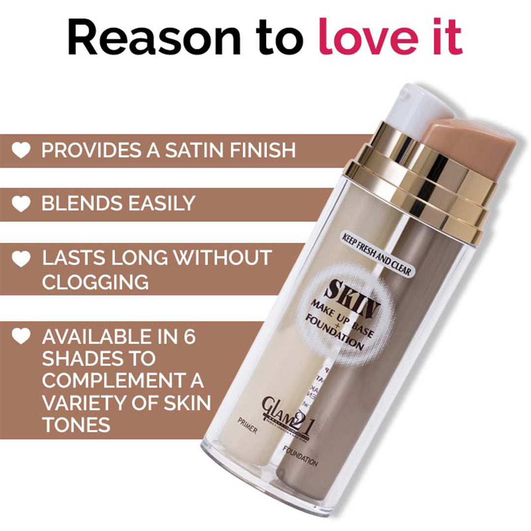 Glam21 Primer + Foundation Long-lasting Oil-free Formula upto 12hrs |Flawless Makeup Foundation (Rose Ivory, 60 ml)