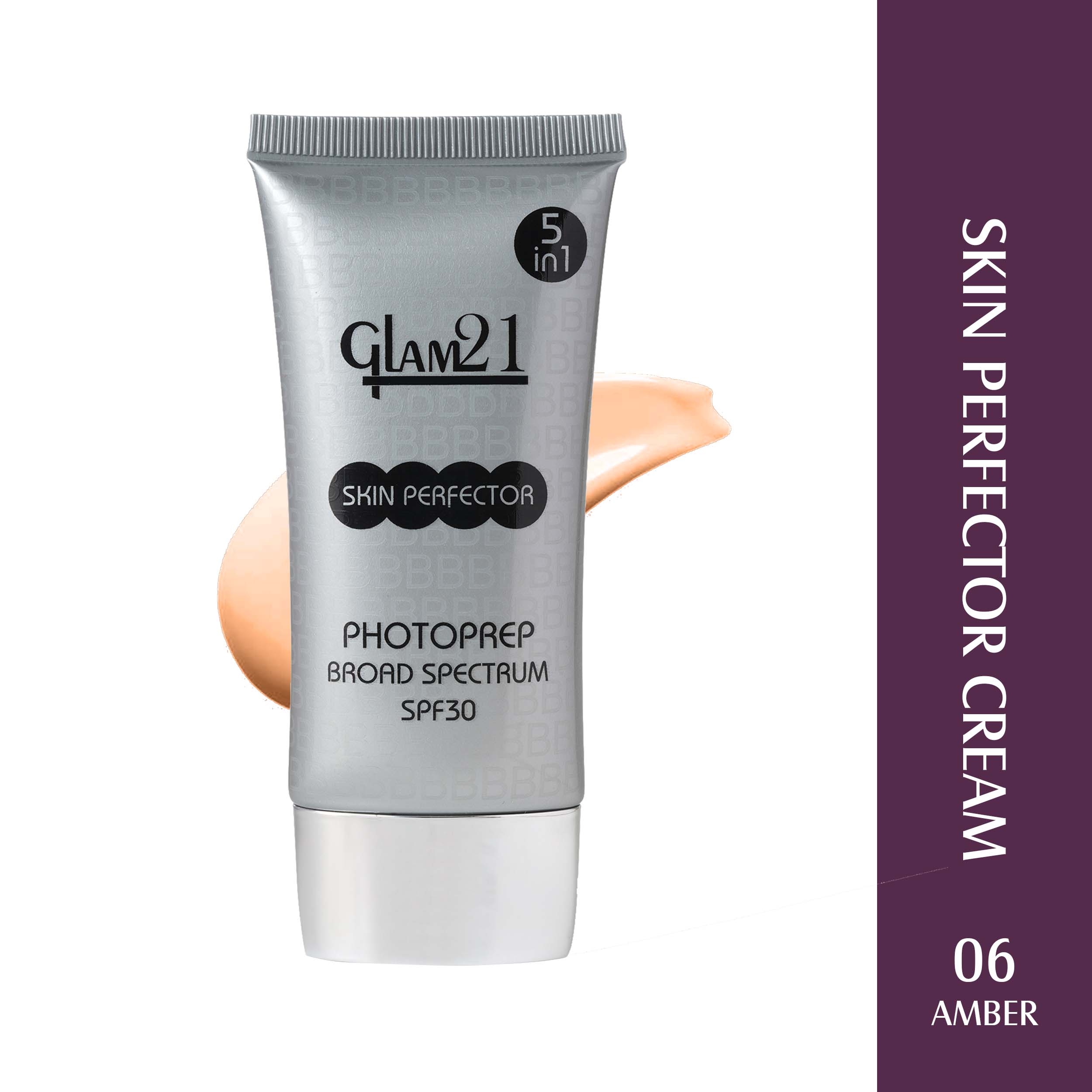 Glam21 Skin Perfector Cream with SPF30 UV Protection with Lightweight Satin Formulation Foundation, 50g (AMBER-06)
