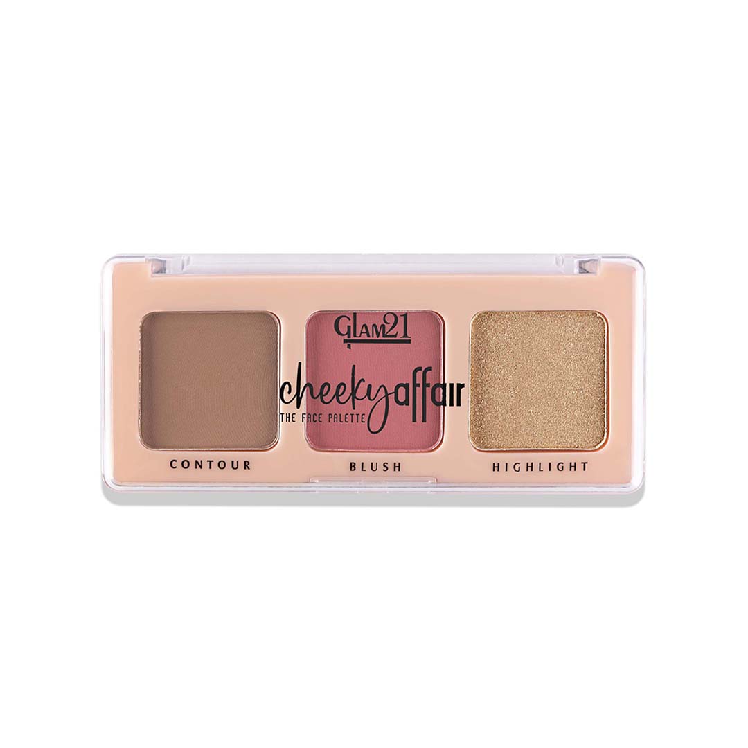 Glam21 Cheeky Affair 3in1 Face Palette Blush, Contour & Highlighter|Waterproof Makeup Kit 8.6g (Shade-01)