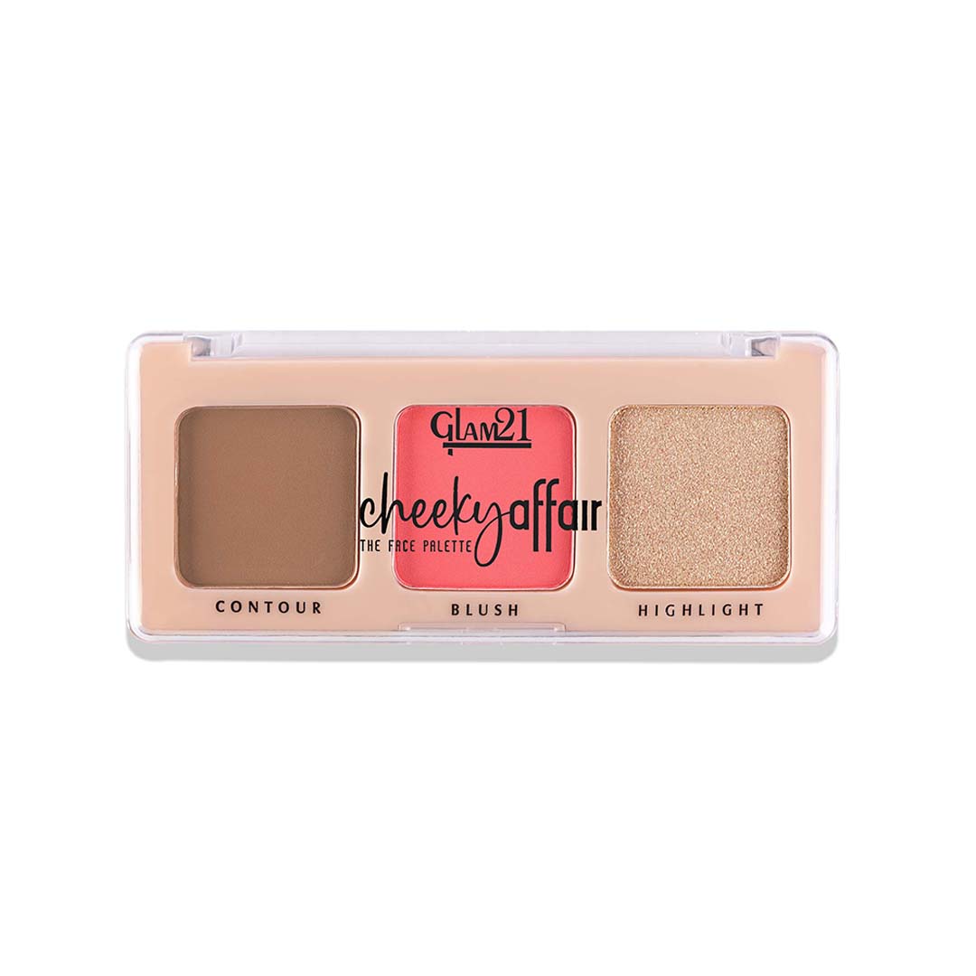 Glam21 Cheeky Affair 3in1 Face Palette Blush, Contour & Highlighter|Waterproof Makeup Kit 8.6g (Shade-02)