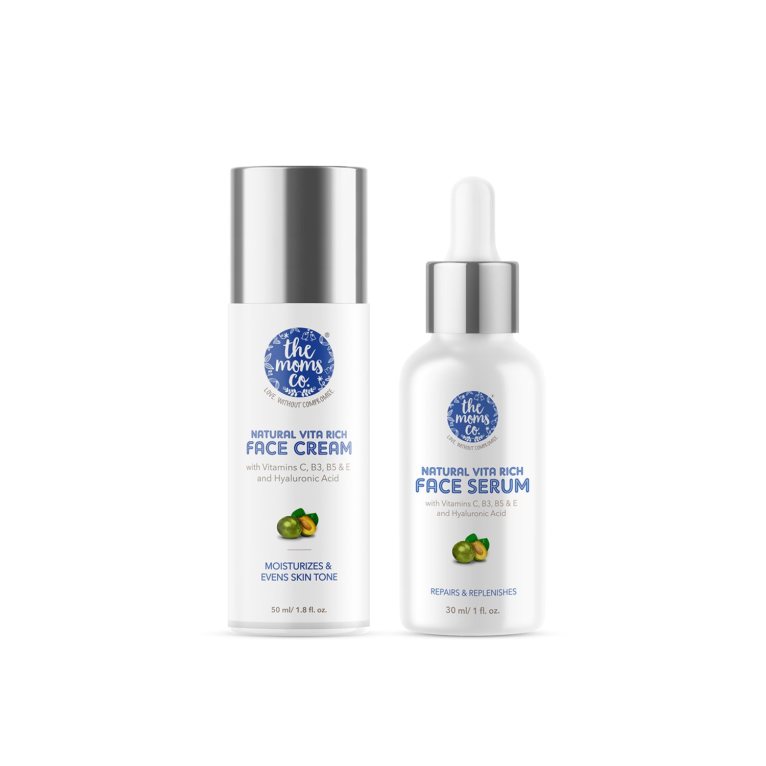 The Moms Co. Natural Vita Rich Daily Face Cream (50 ml) & Face Serum (30 ml) l Reduce Pigmentation, Dark Spots & Blemishes l Glowing with Vitamins C, B3, B5 & E and Hyaluronic Acid
