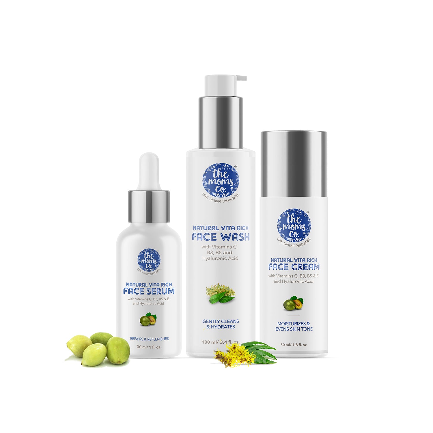 The Moms Co. Natural Vita Rich Complete Night Repair Bundle with Face Wash, Face Cream & Face Serum