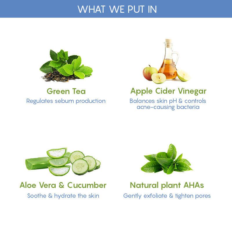The Moms Co Natural Green Tea Face Toner l Controls Sebum l Fights Acne l Tightens Pores l Hydrates & Soothes l Aloe Vera & Cucumber (100ML)