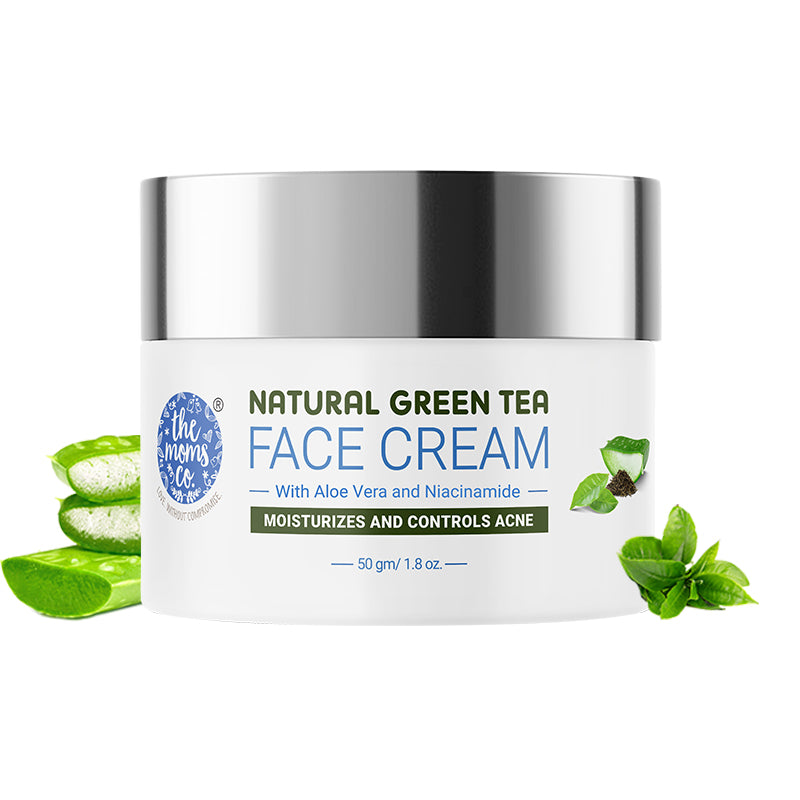 The Moms Co. Natural Green Tea Face Cream l Light Weight l Non-Greasy l Hydration l Controls Acne & Redness l Green Tea l 50 Gms