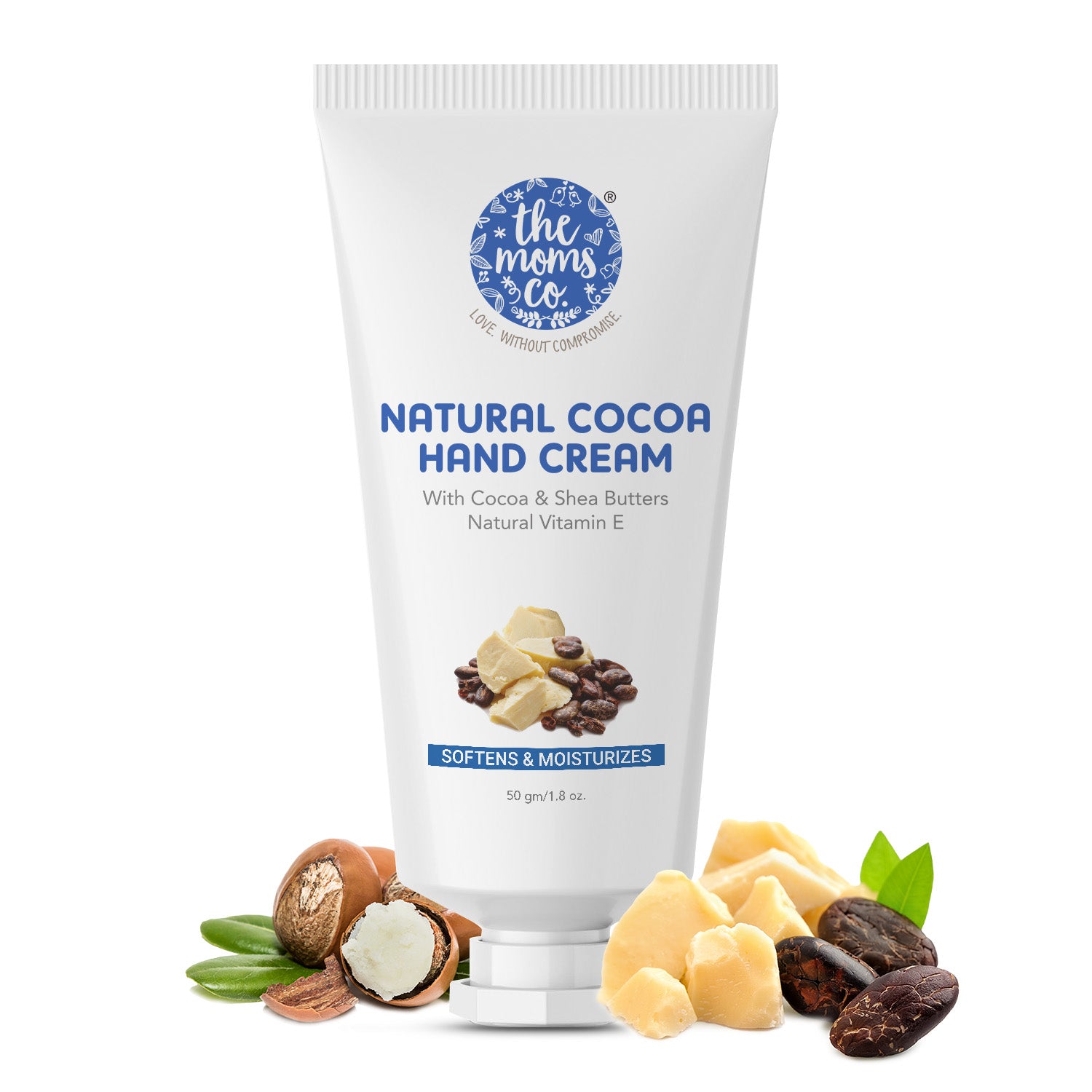 The Moms Co. Natural Cocoa Hand Cream for Women & Men 50g for Dry and Rough Hands | With Cocoa, Shea Butters & Vitamin E for Intense Moisturization