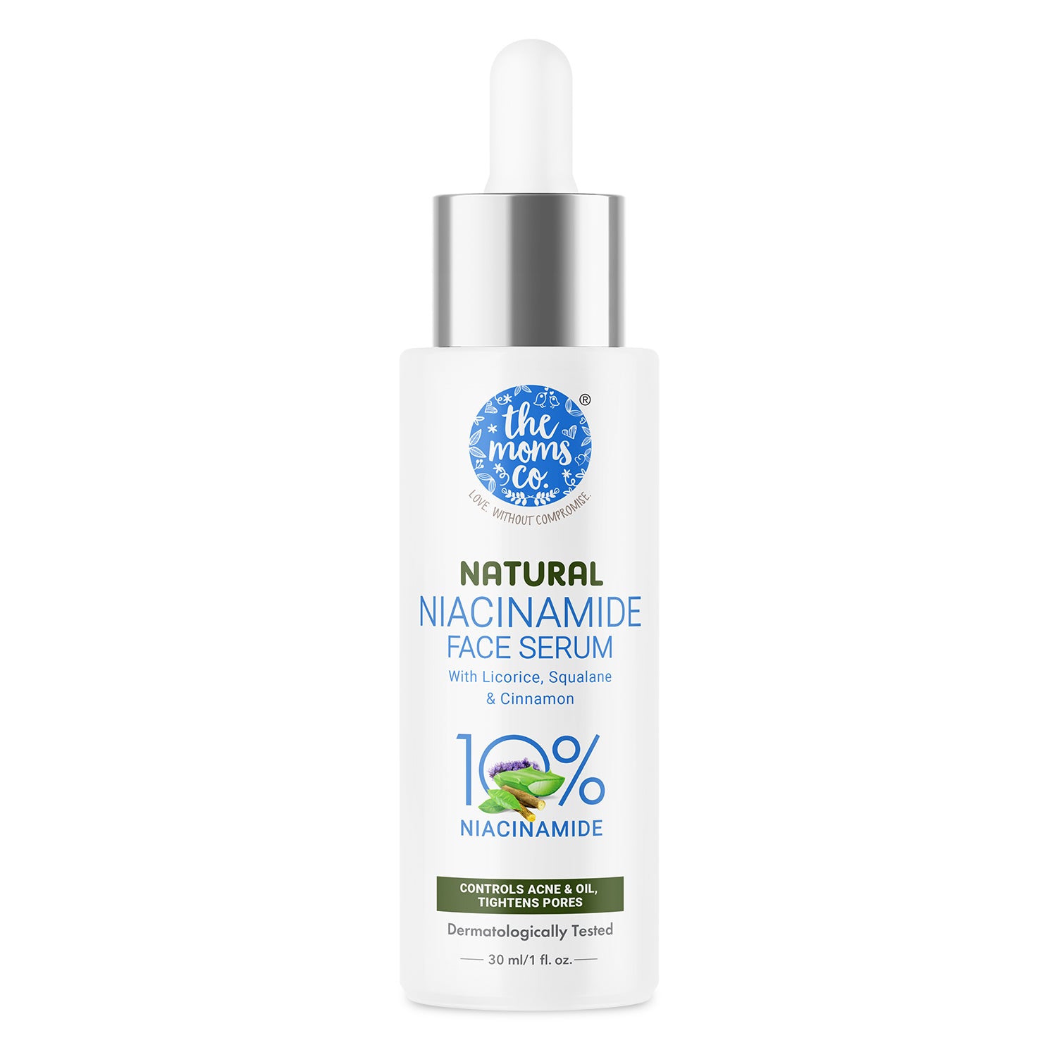 The Moms Co. Natural Niacinamide Face Serum to Reduce Acne Scars, Excess Oil & Pigmentation | With 10% Niacinamide, Licorice & Squalane - 30 ml