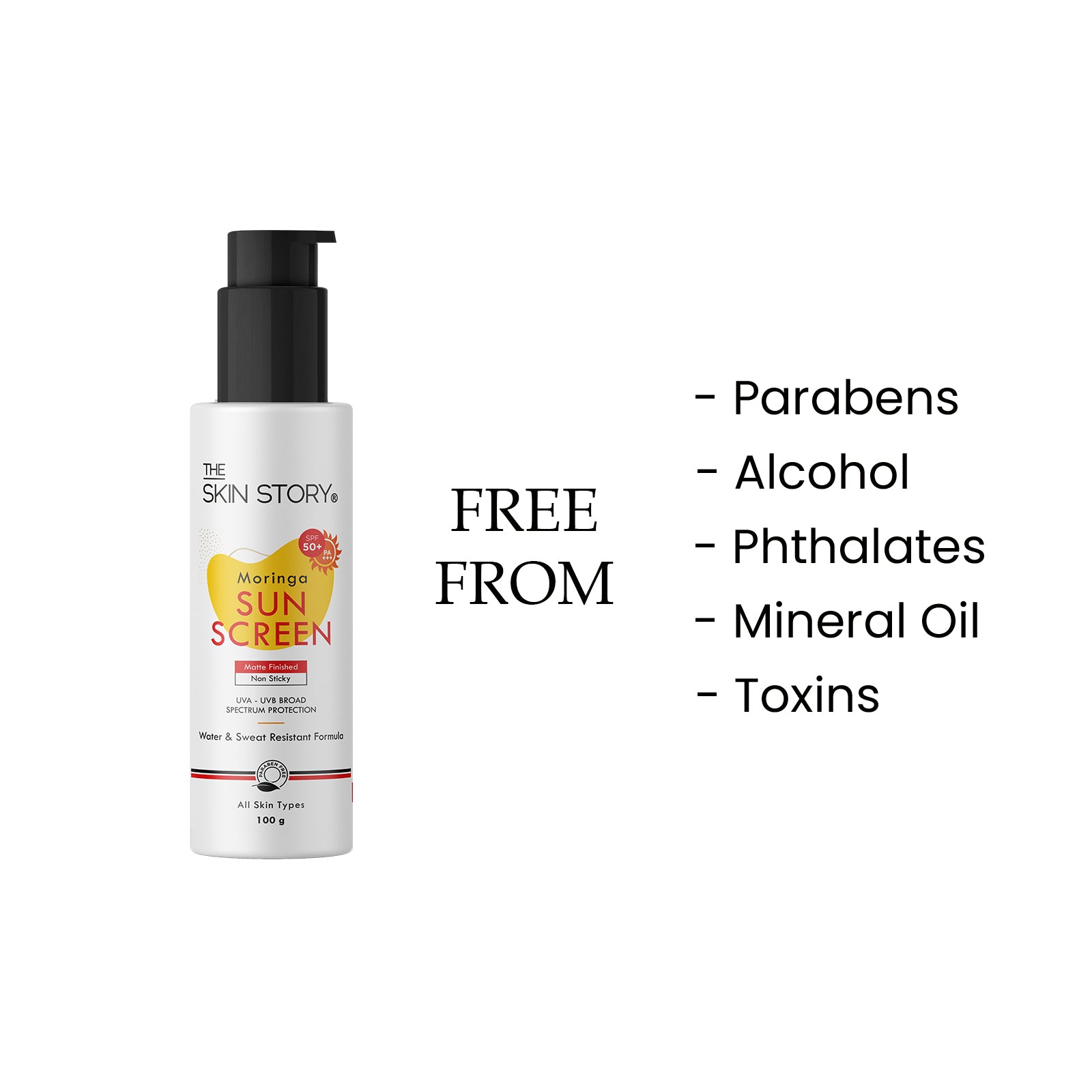 The Skin Story Moringa Broad Spectrum Sunscreen SPF 50 | UVA & UVB Protection | Light Weight Cream |All Skin Types |SPF50 | Moringa Oil | 100g