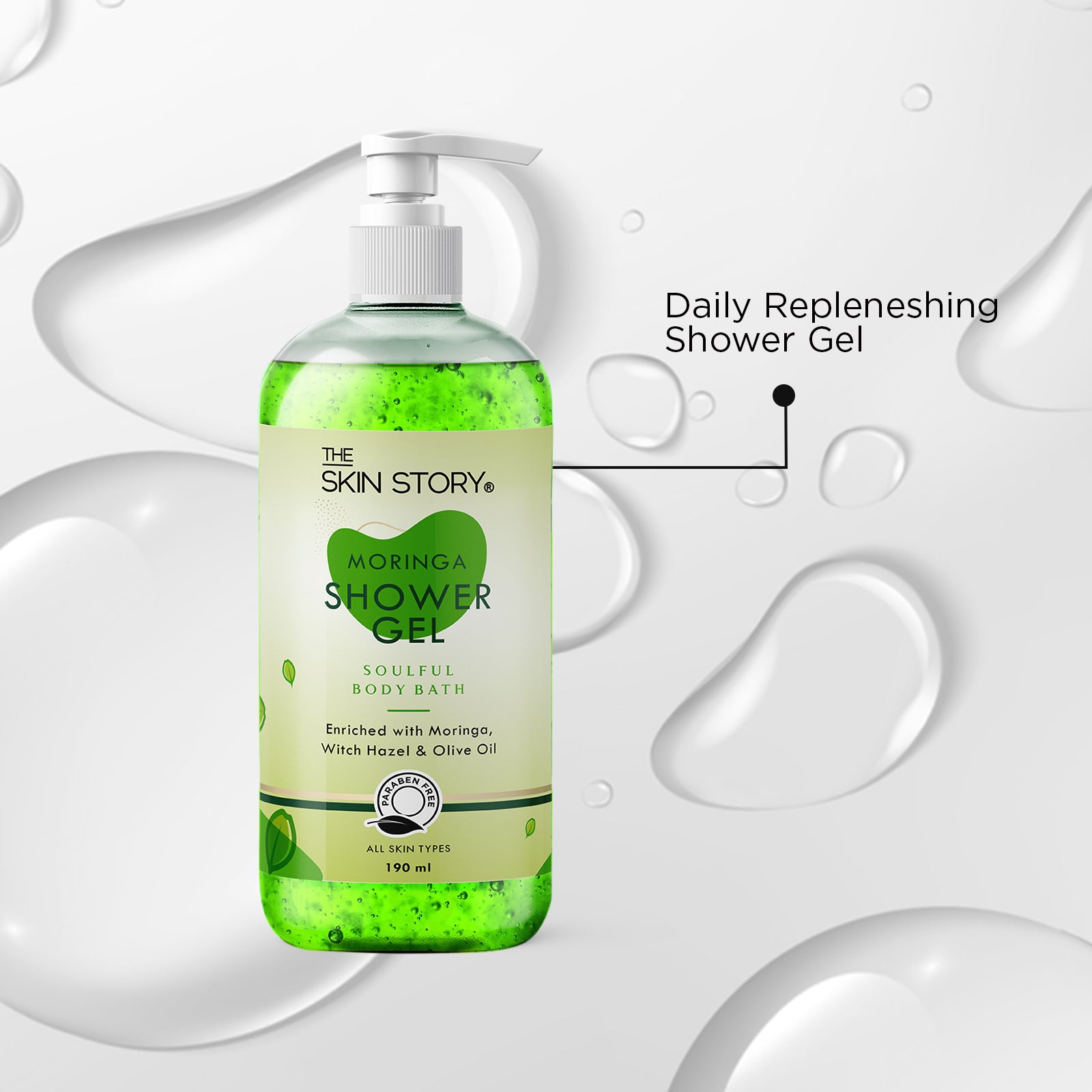The Skin Story Refreshing Moringa Daily Shower Gel |Foaming & Deep Cleansing |Moringa & Shea Butter Body Wash for women| 190ml