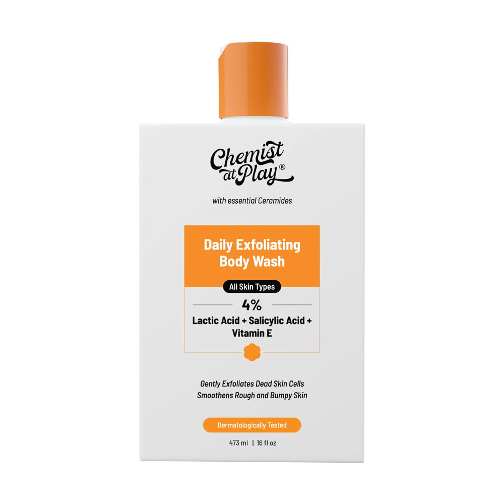 Chemist at Play Exfoliating Body Wash with Ceramides | 4% Lactic Acid + Salicylic Acid + Vitamin E | For Rough & Bumpy Skin | Gently Exfoliates & Makes Skin Smooth | 473 ml
