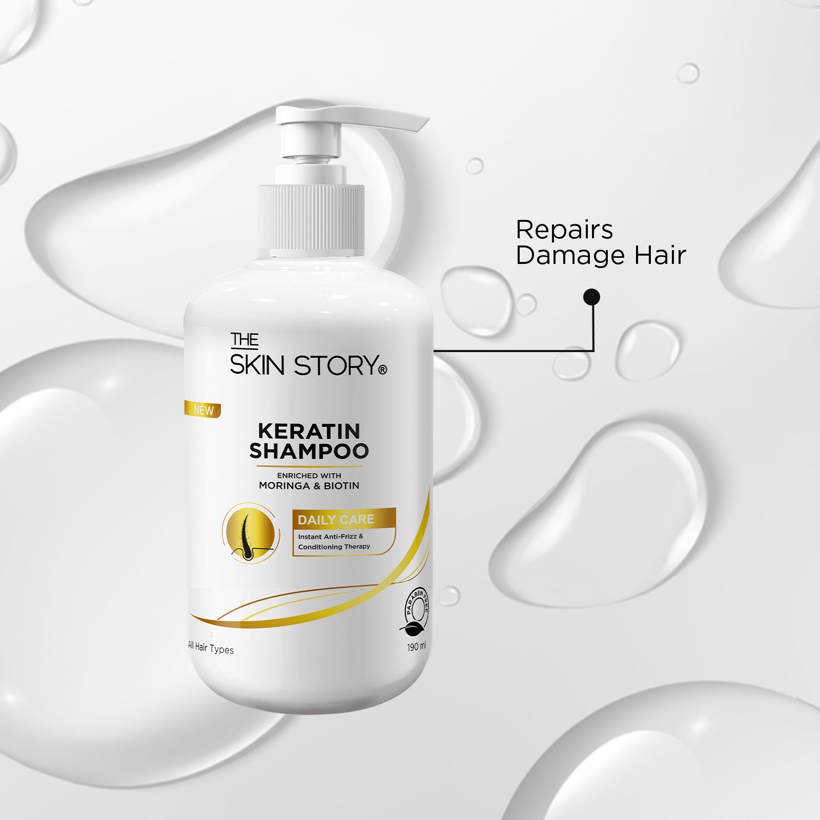 The Skin Story Keratin Shampoo For Women| Soft & Anti Frizz Hair | Split End & Damage Repair | All Hair Types| Paraben Free Shampoo | 190ml