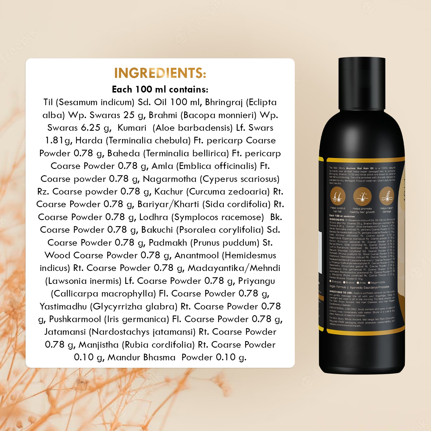 The Skin Story Ancient Ved Ayurvedic Hair Oil | Amla, Brahmi & Bhringraj | 100% Natural Ayurveda | 100 ml