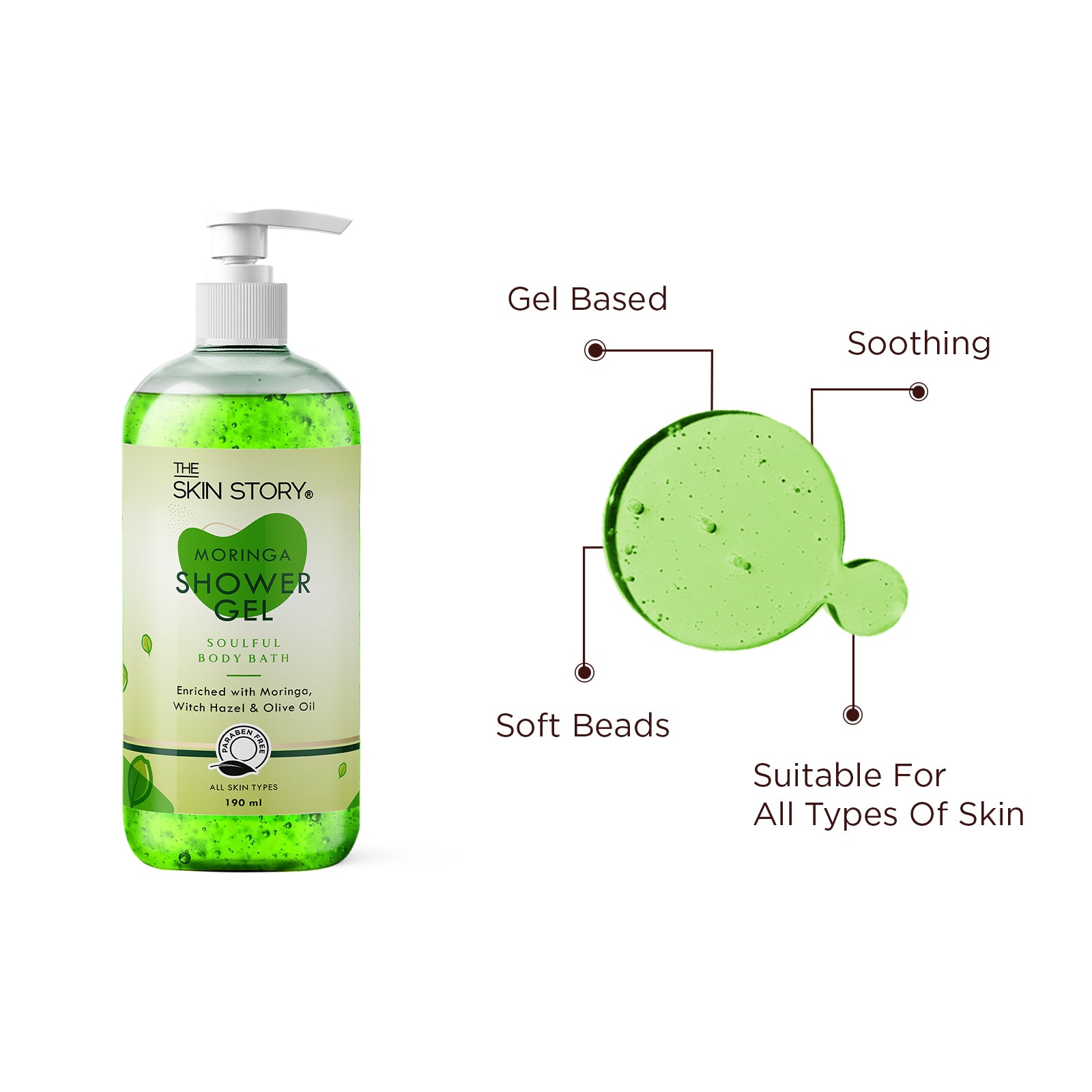 The Skin Story Refreshing Moringa Daily Shower Gel |Foaming & Deep Cleansing |Moringa & Shea Butter Body Wash for women| 190ml